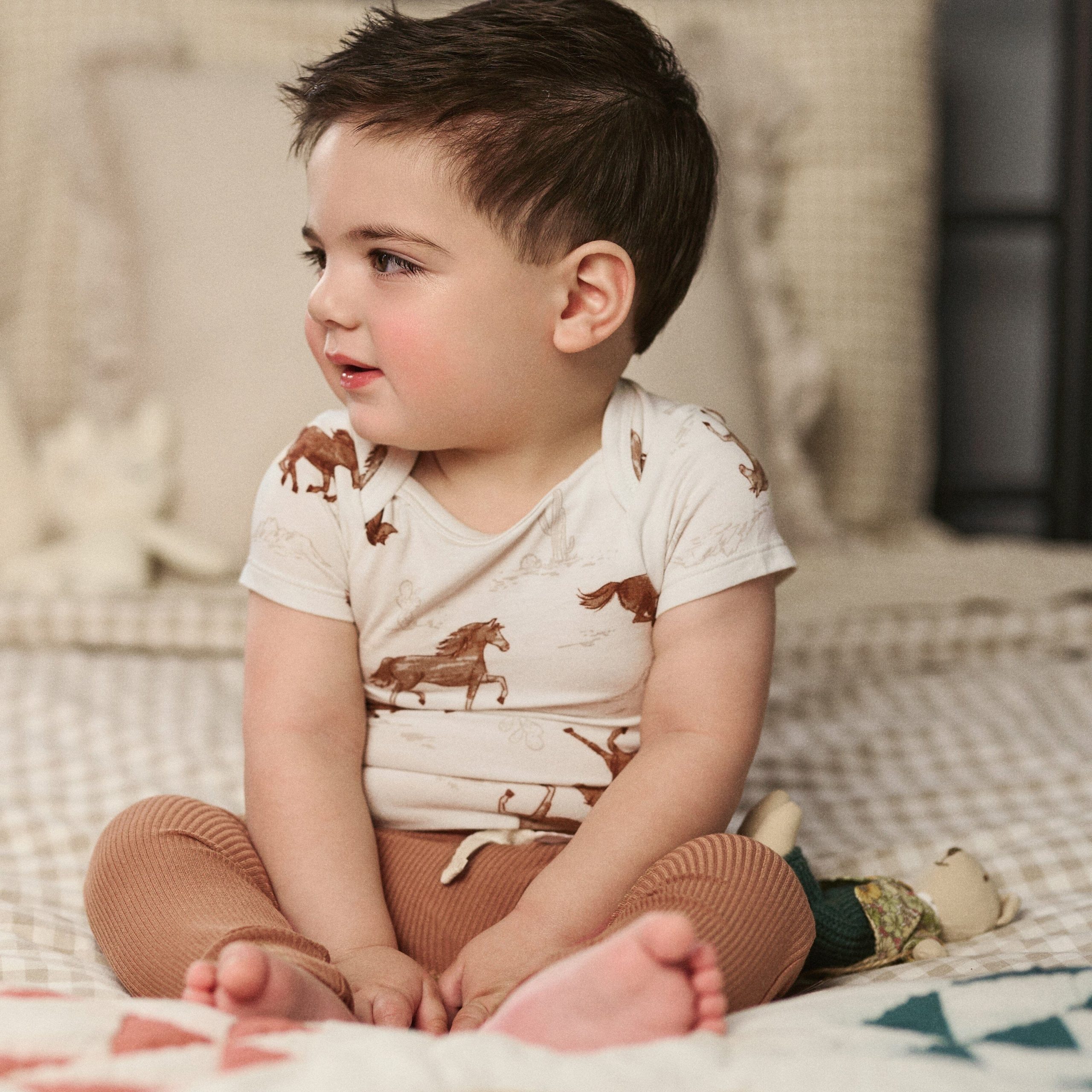 4-Piece Baby Boys Wild Horses Bodysuits and Pants Viscose Set - Image 2