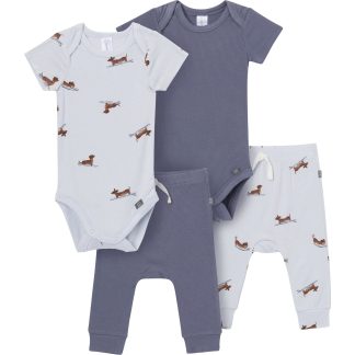 4-Piece Baby Boys Dachshund Surf Bodysuits and Pants Viscose Set