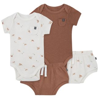 4-Piece Baby Neutral Horse Barn Short Sleeve Bodysuits and Shorts Set