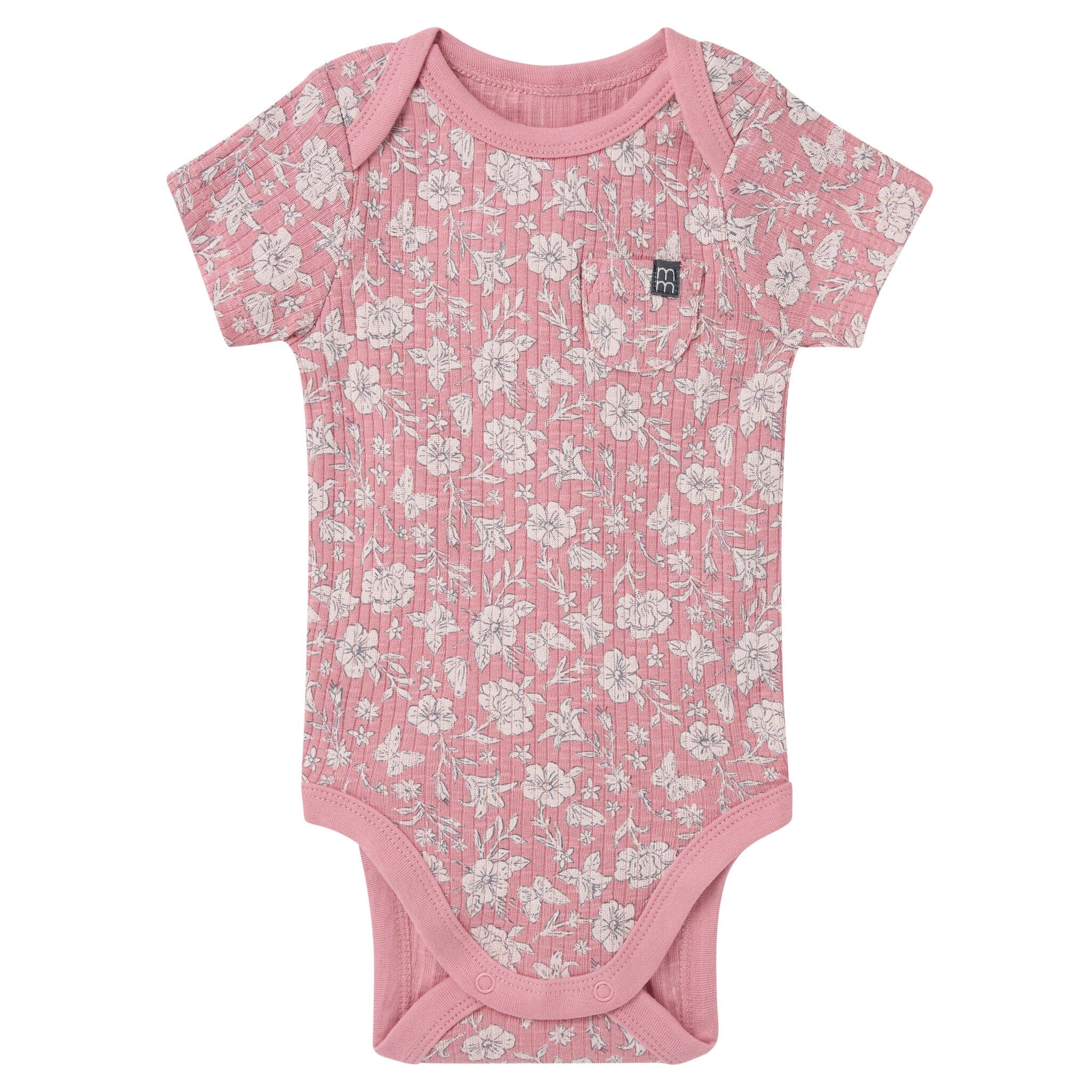 4-Piece Baby Girls Pink Flower Short Sleeve Bodysuits and Shorts Set - Image 10