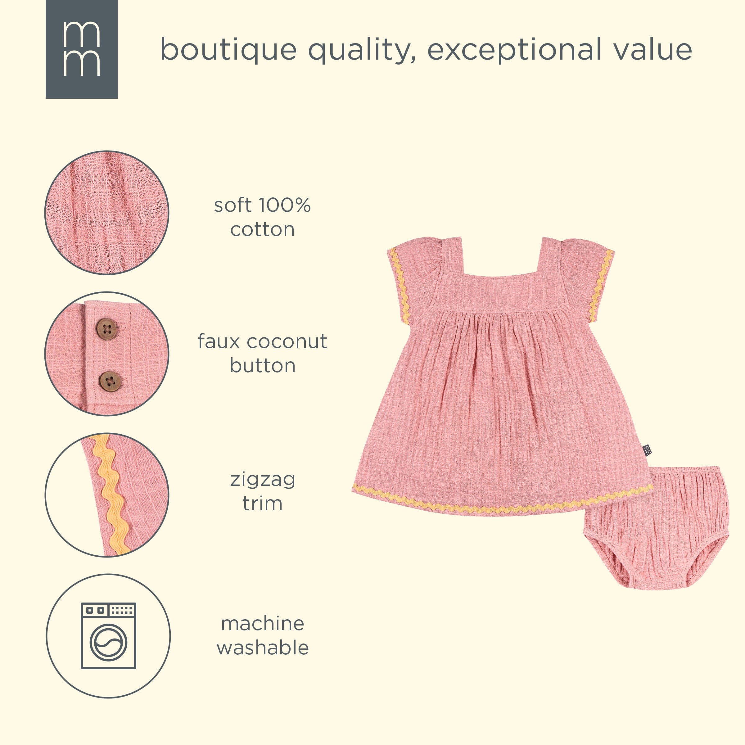 2-Piece Baby Girls Rose Pink Dress and Diaper Cover - Image 9