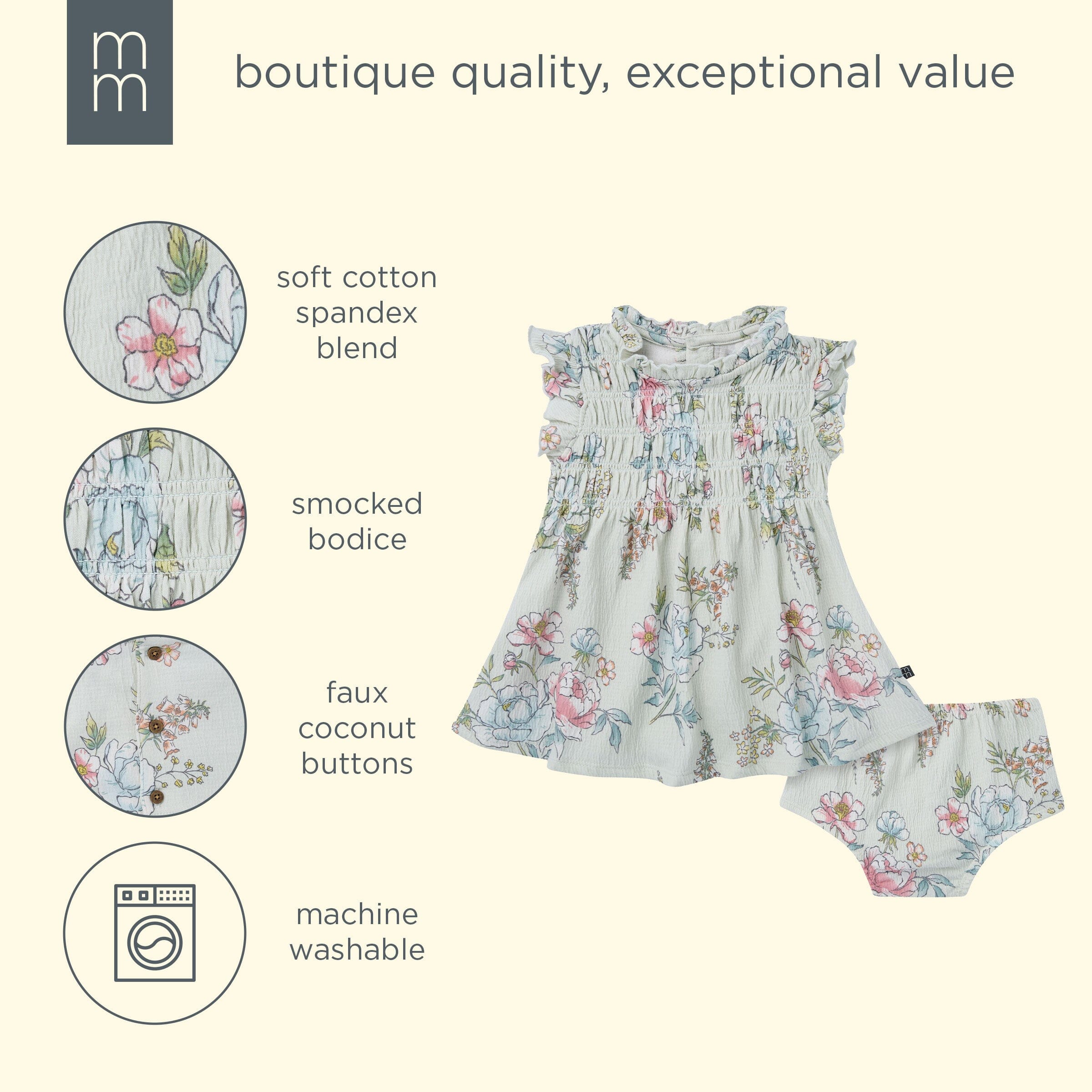 2-Piece Baby Girls Blue Floral Smocked Dress and Diaper Cover - Image 14