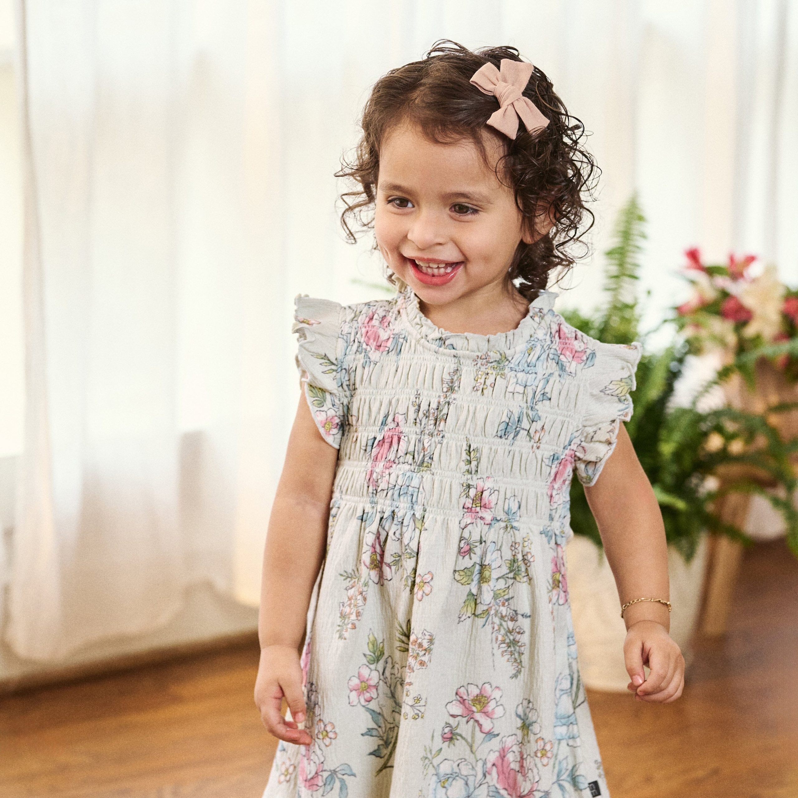 2-Piece Baby Girls Blue Floral Smocked Dress and Diaper Cover - Image 3