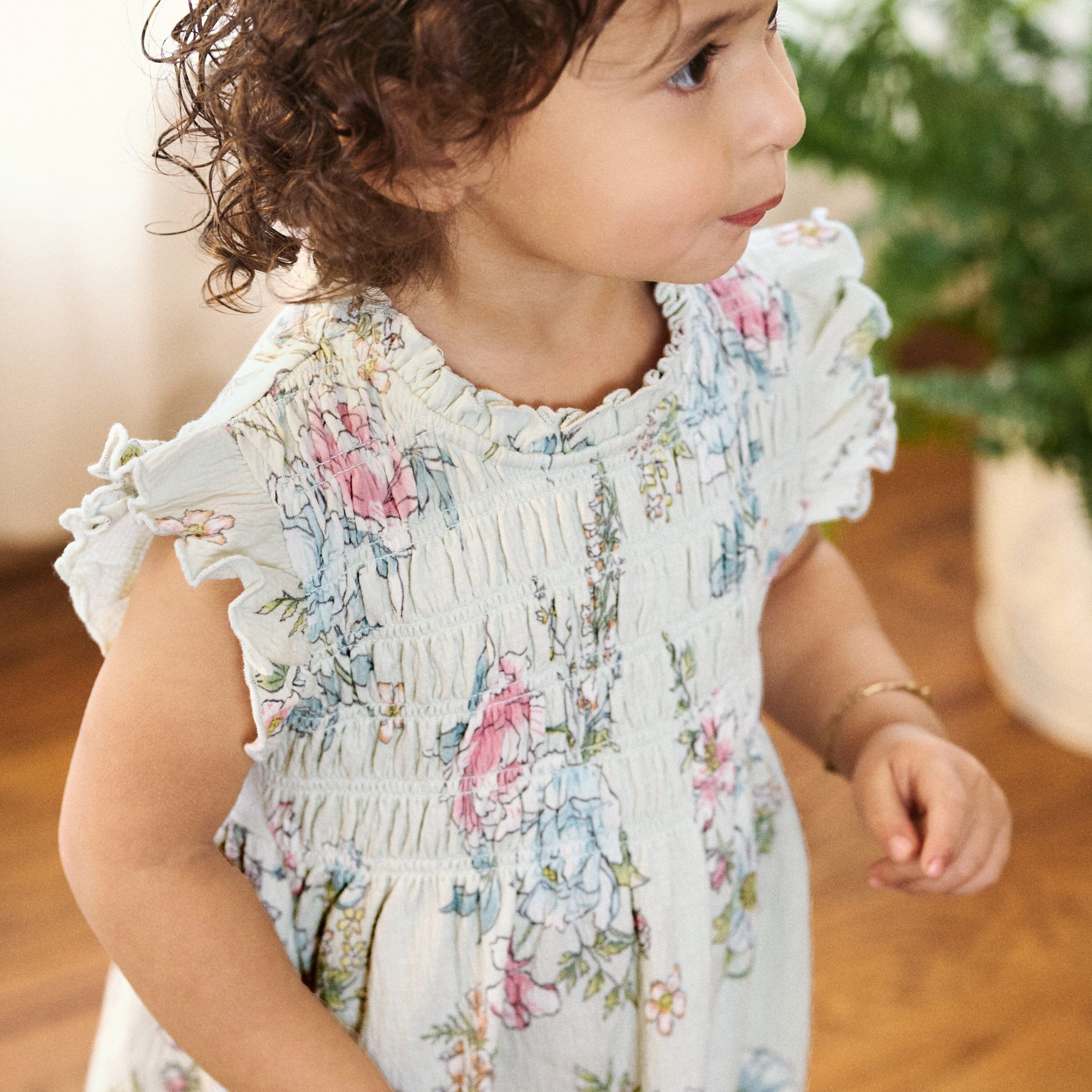 2-Piece Baby Girls Blue Floral Smocked Dress and Diaper Cover - Image 4