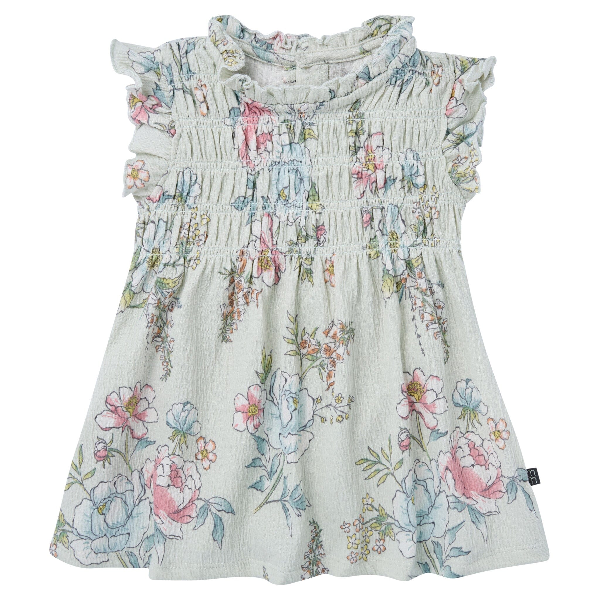 2-Piece Baby Girls Blue Floral Smocked Dress and Diaper Cover - Image 6
