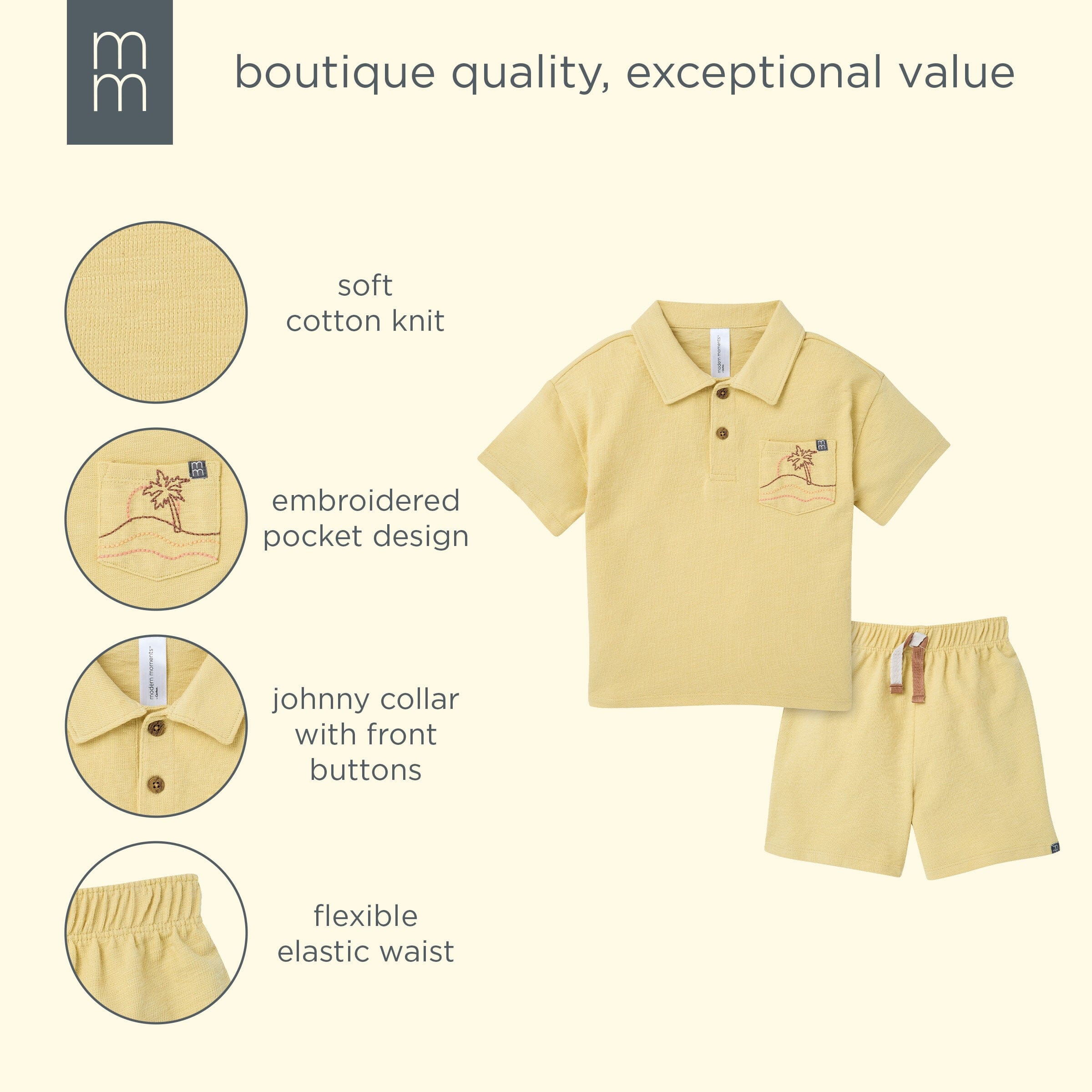 2-Piece Boys Yellow Palm Tree Polo Shirt and Shorts Set - Image 11