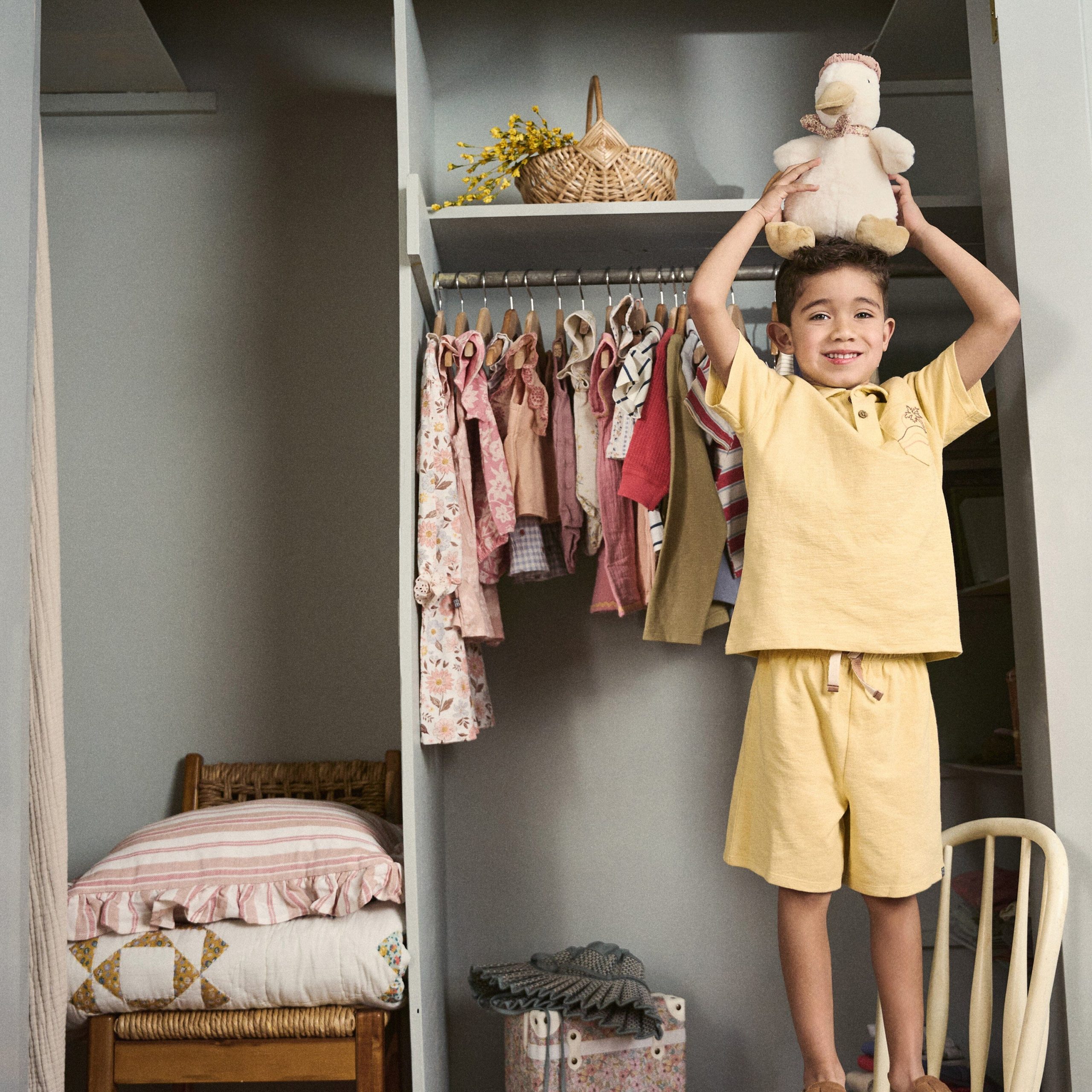 2-Piece Boys Yellow Palm Tree Polo Shirt and Shorts Set - Image 2