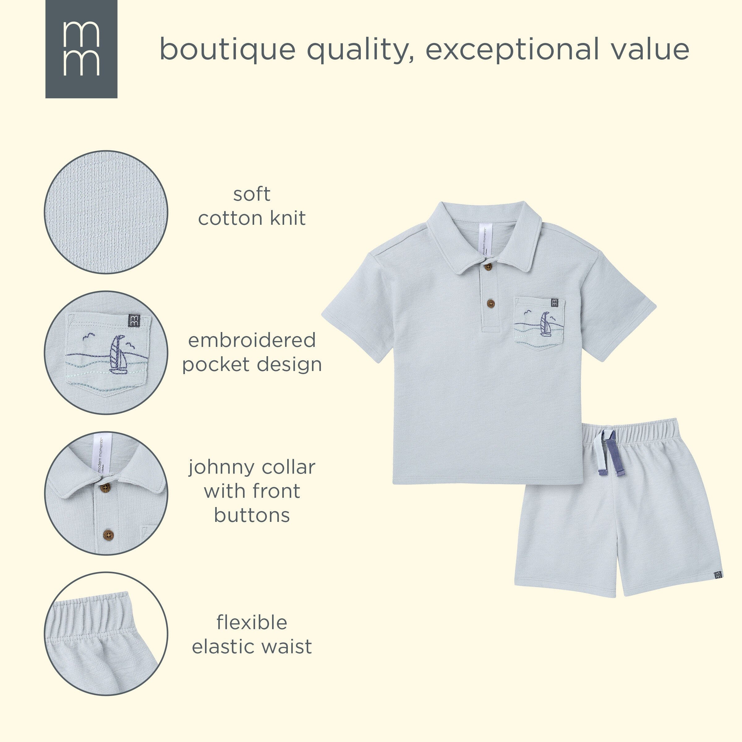 2-Piece Boys Blue Sailboat Polo Shirt and Shorts Set - Image 8