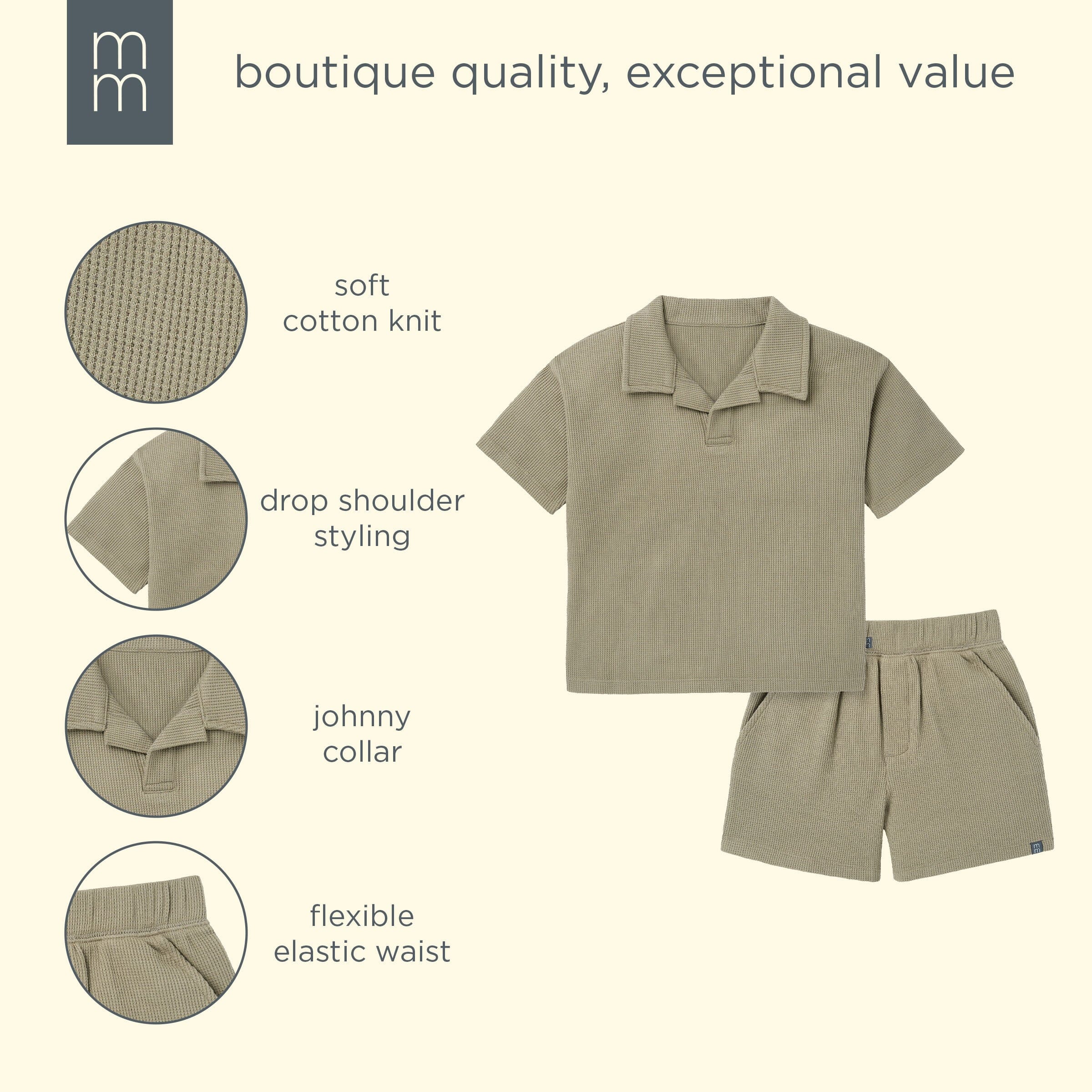 2-Piece Boys Muted Olive Johnny Collar Shirt and Shorts Set - Image 11