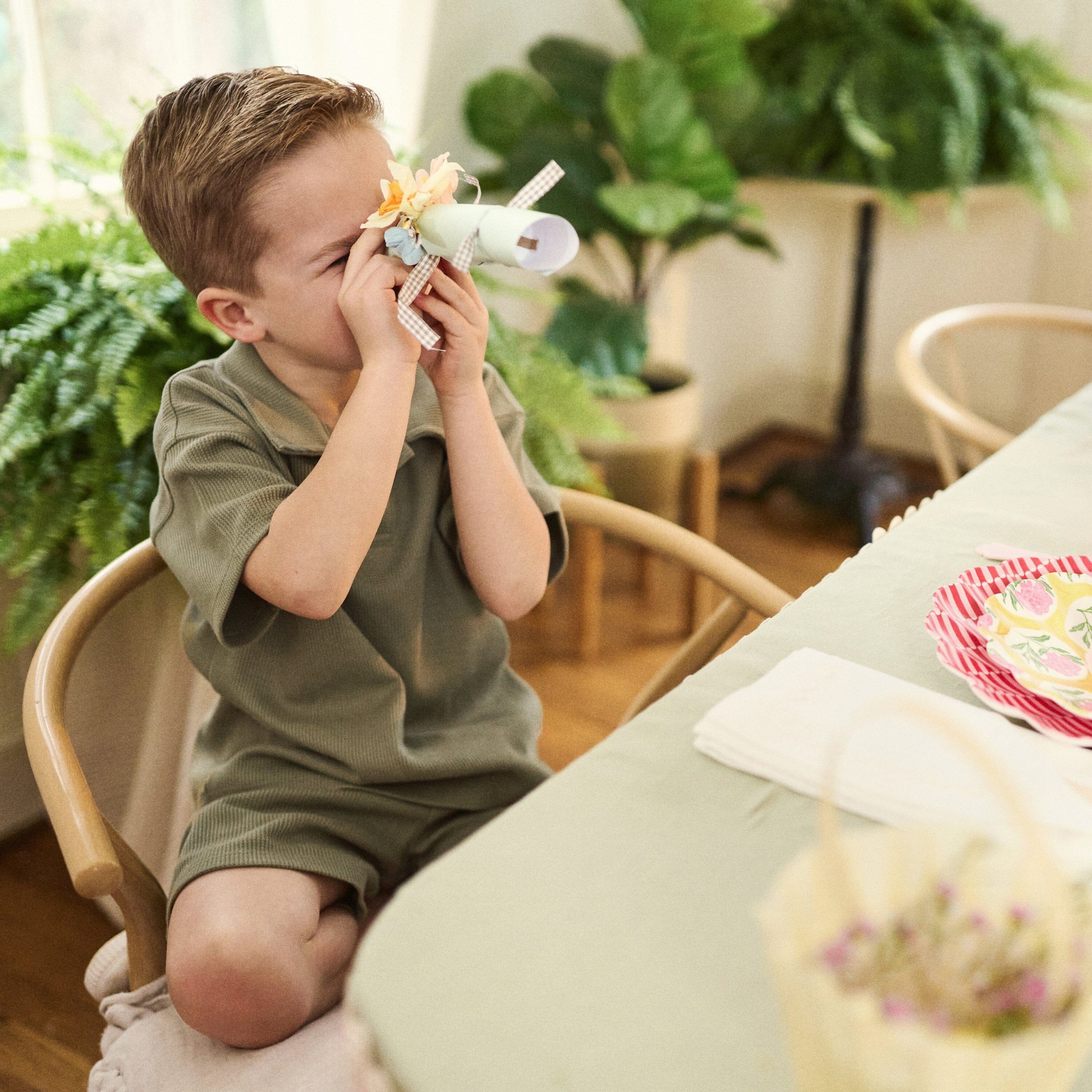 2-Piece Boys Muted Olive Johnny Collar Shirt and Shorts Set - Image 4