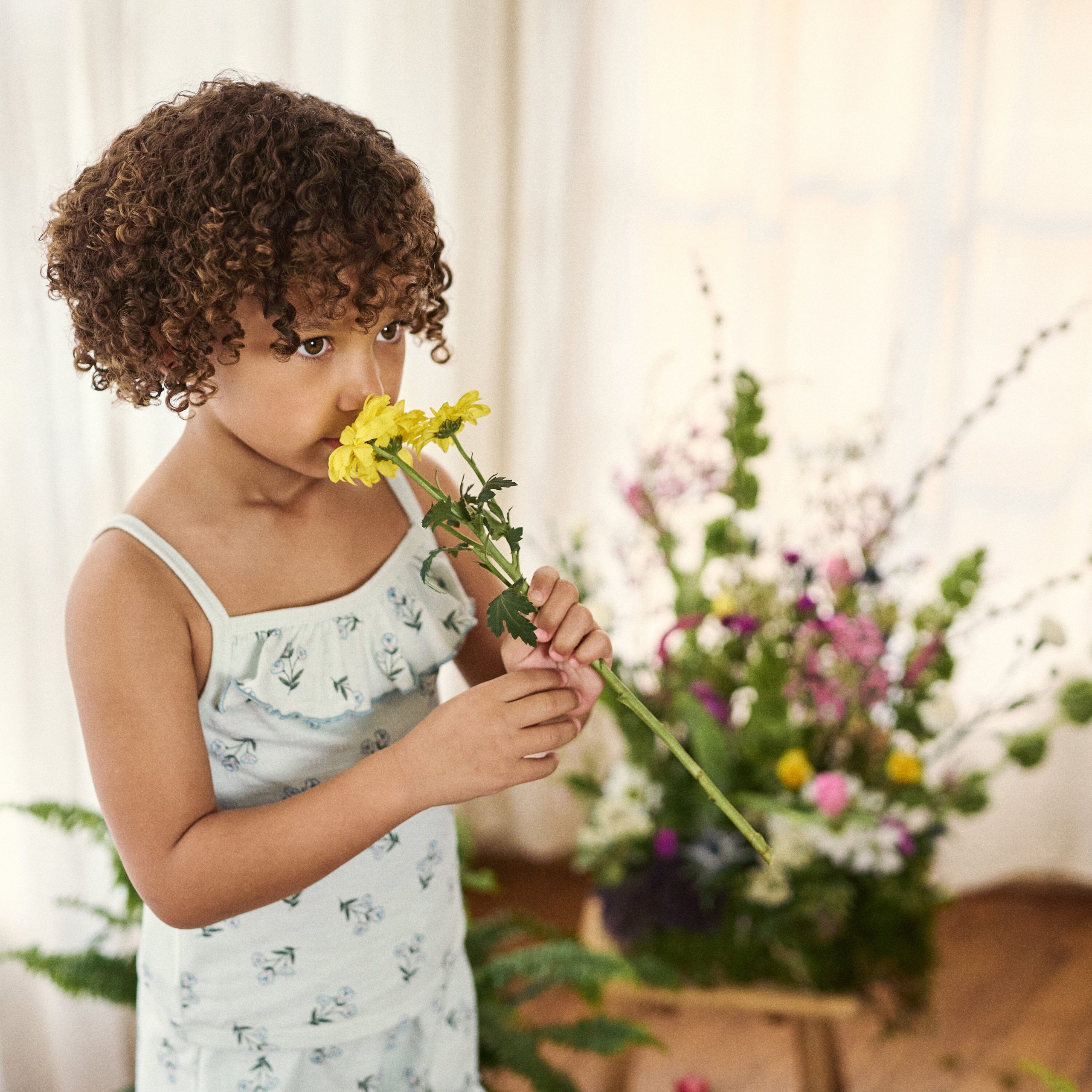 4-Piece Girls Blue Floral Tank Tops & Shorts Set - Image 3