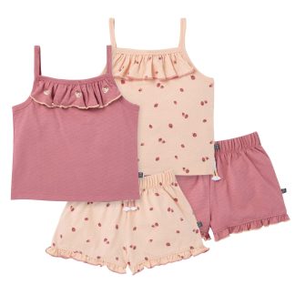 4-Piece Girls Strawberries Tank Tops & Shorts Set