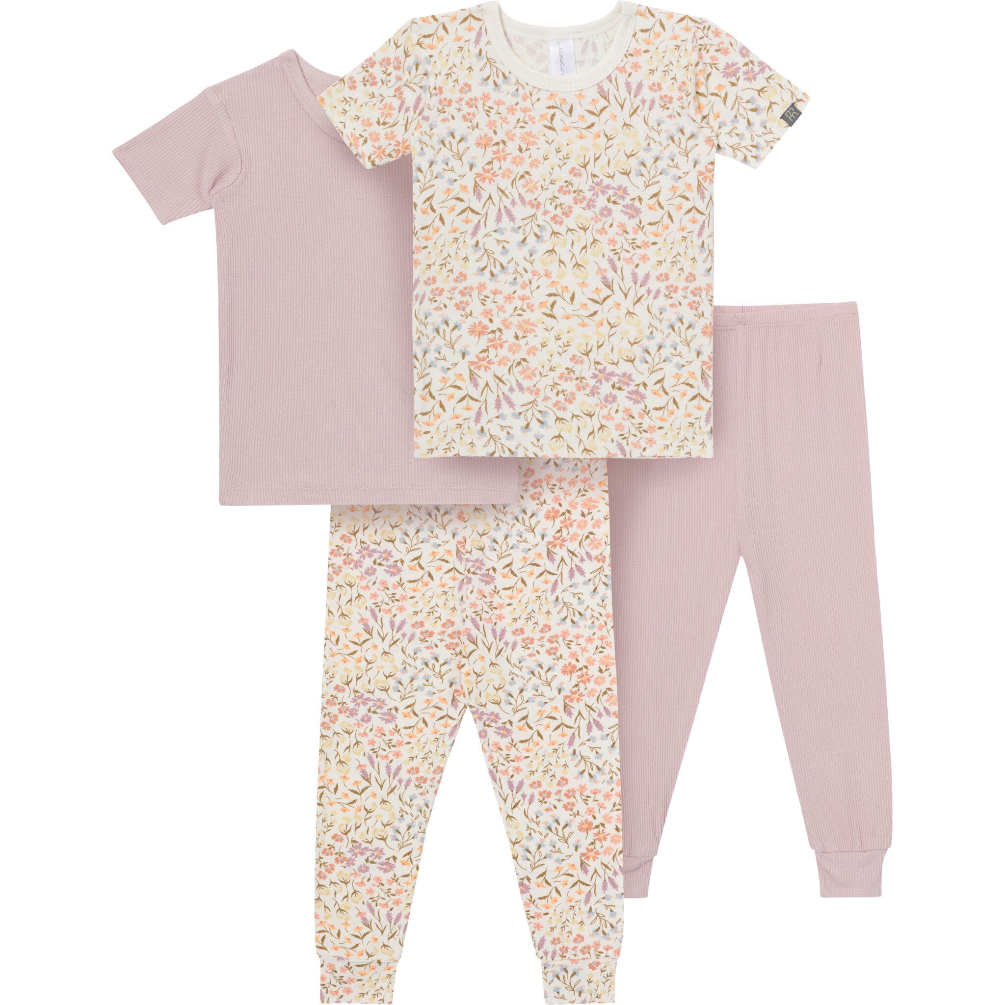 4-Piece Girls Floral Garden Viscose Snug Fit Pajama Set
