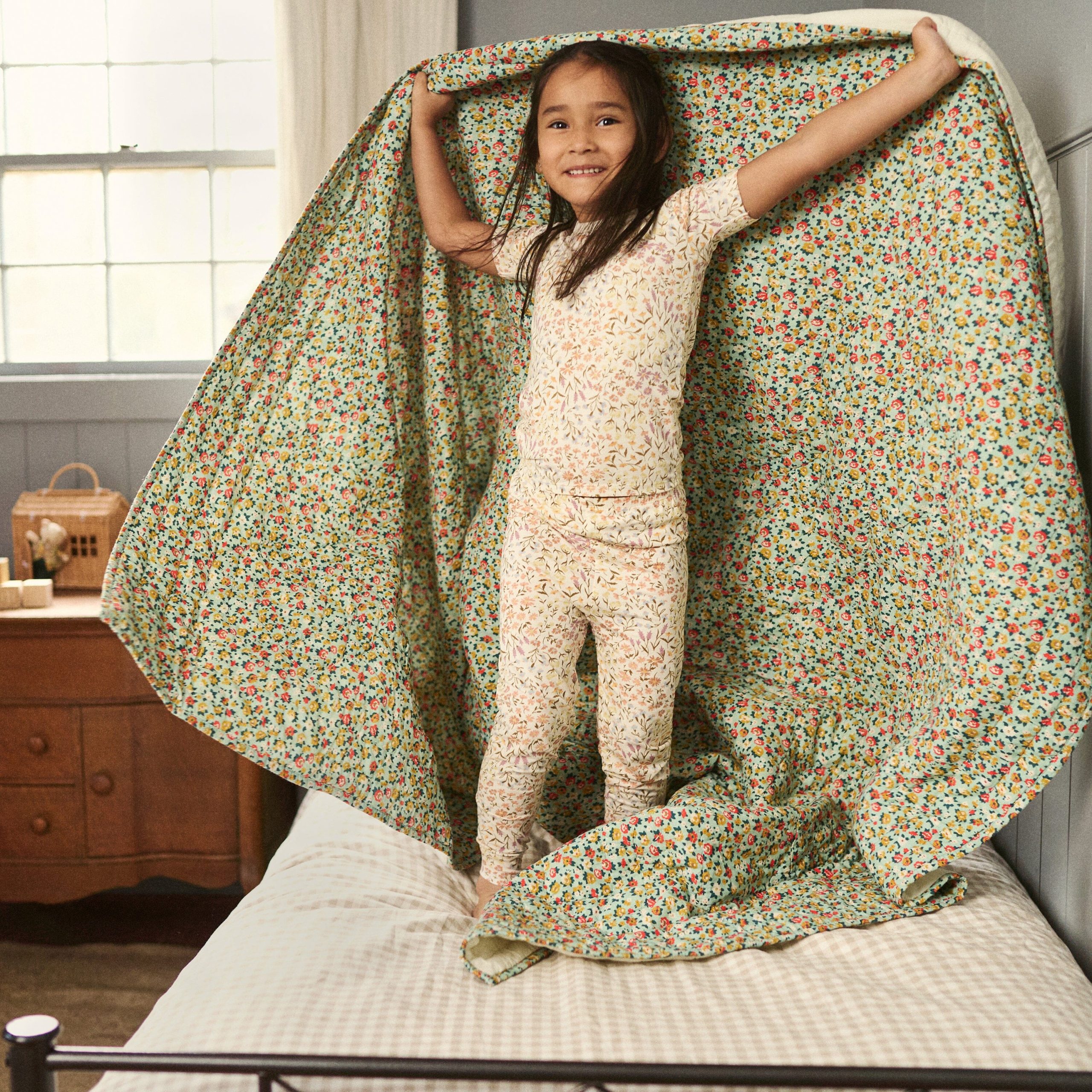 4-Piece Girls Floral Garden Viscose Snug Fit Pajama Set - Image 2