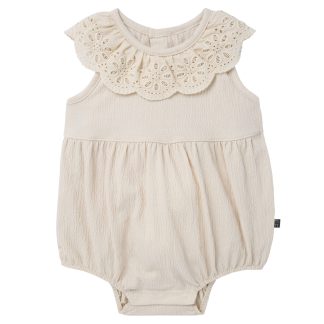 Baby Girls Ivory Lace Ruffle Bubble Romper