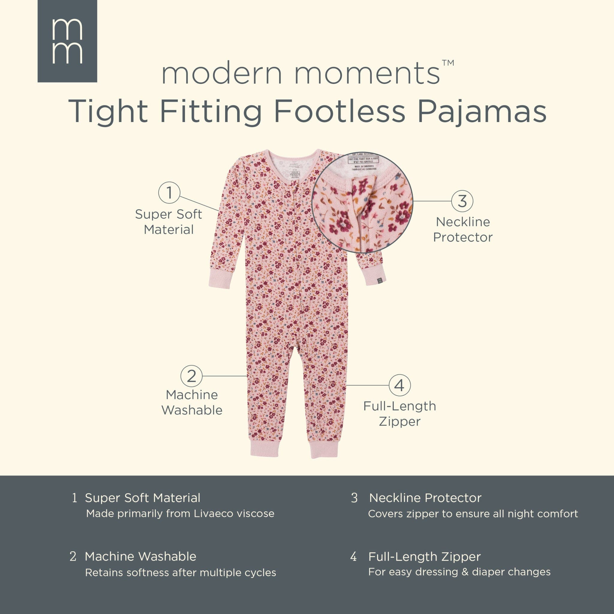 Baby & Toddler Girls Light Rose Floral Snug Fit Footless Pajamas - Image 5