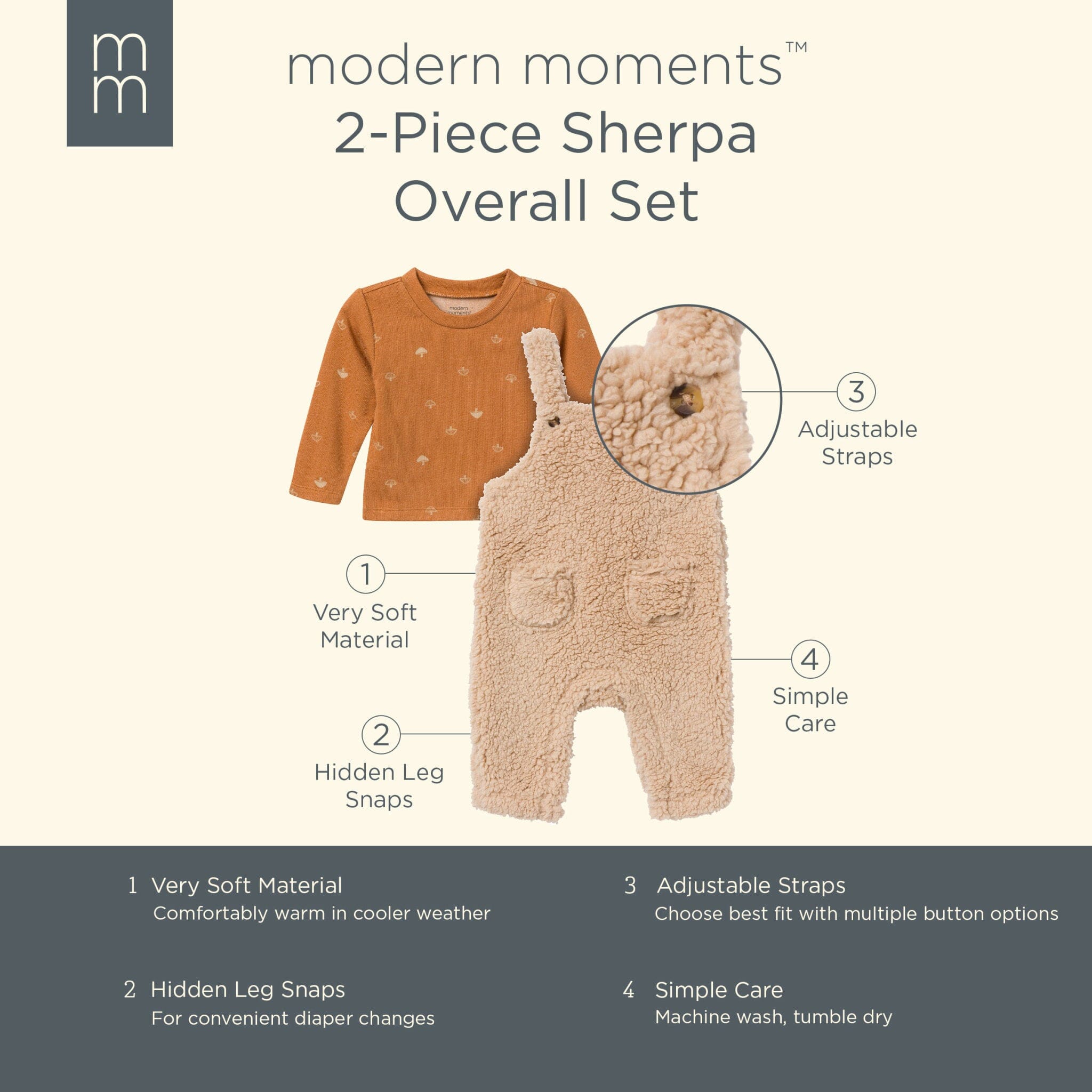 2-Pack Baby Boys Lt Tan Microplush Overall - Image 6