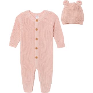 2-Piece Baby Girls Light Pink Sweater Romper & Hat Set