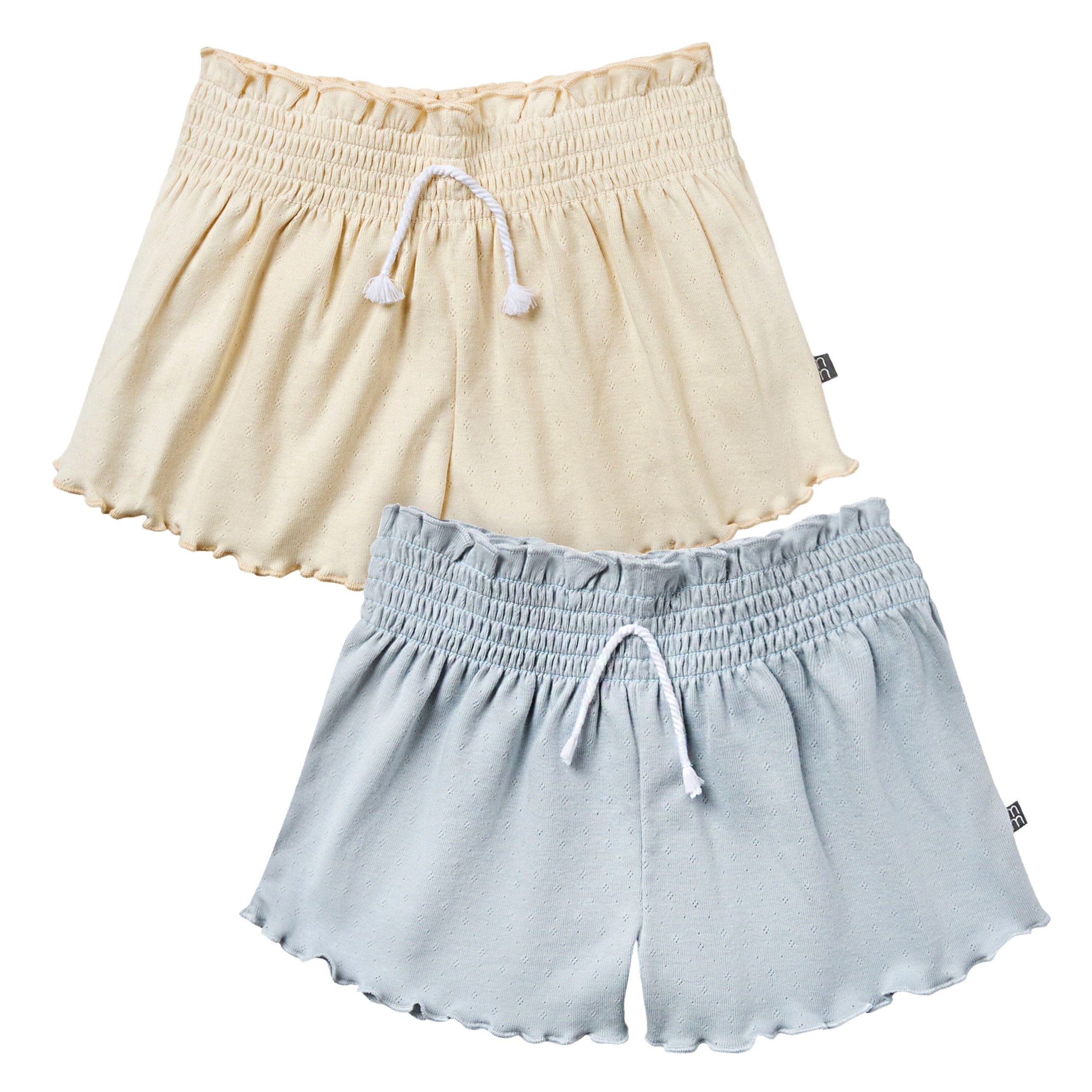 2-Pack Infant & Toddler Girls Light Beige and Blue Smocked Wide Leg Shorts