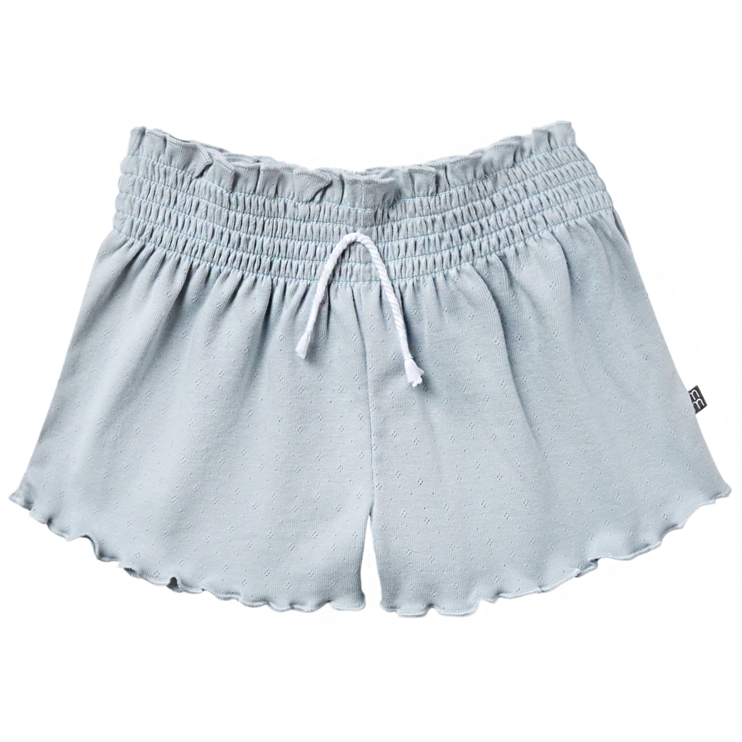 2-Pack Infant & Toddler Girls Light Beige and Blue Smocked Wide Leg Shorts - Image 3