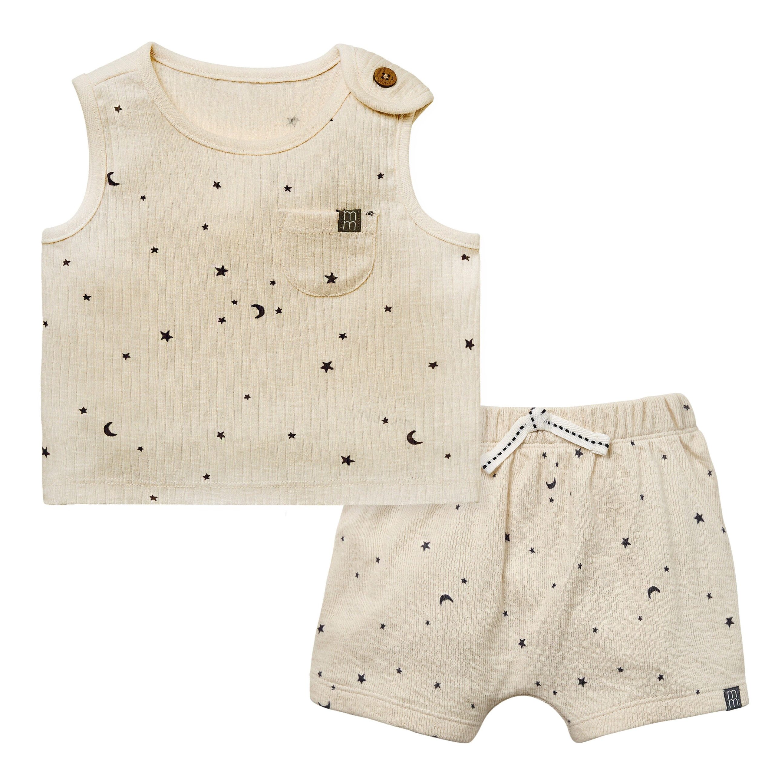 2-Piece Baby Neutral Moon and Stars Tank Top & Harem Shorts Set