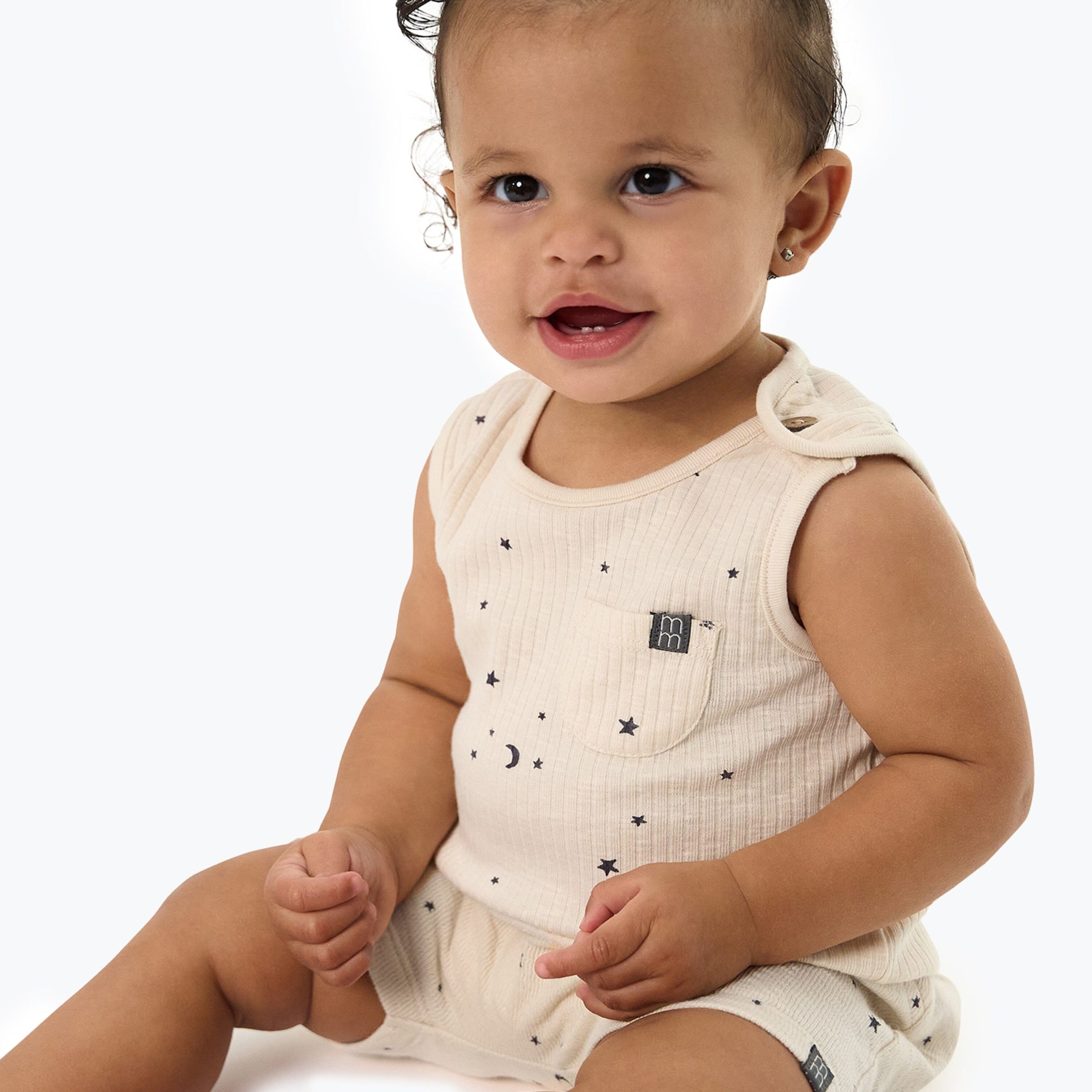 2-Piece Baby Neutral Moon and Stars Tank Top & Harem Shorts Set - Image 2
