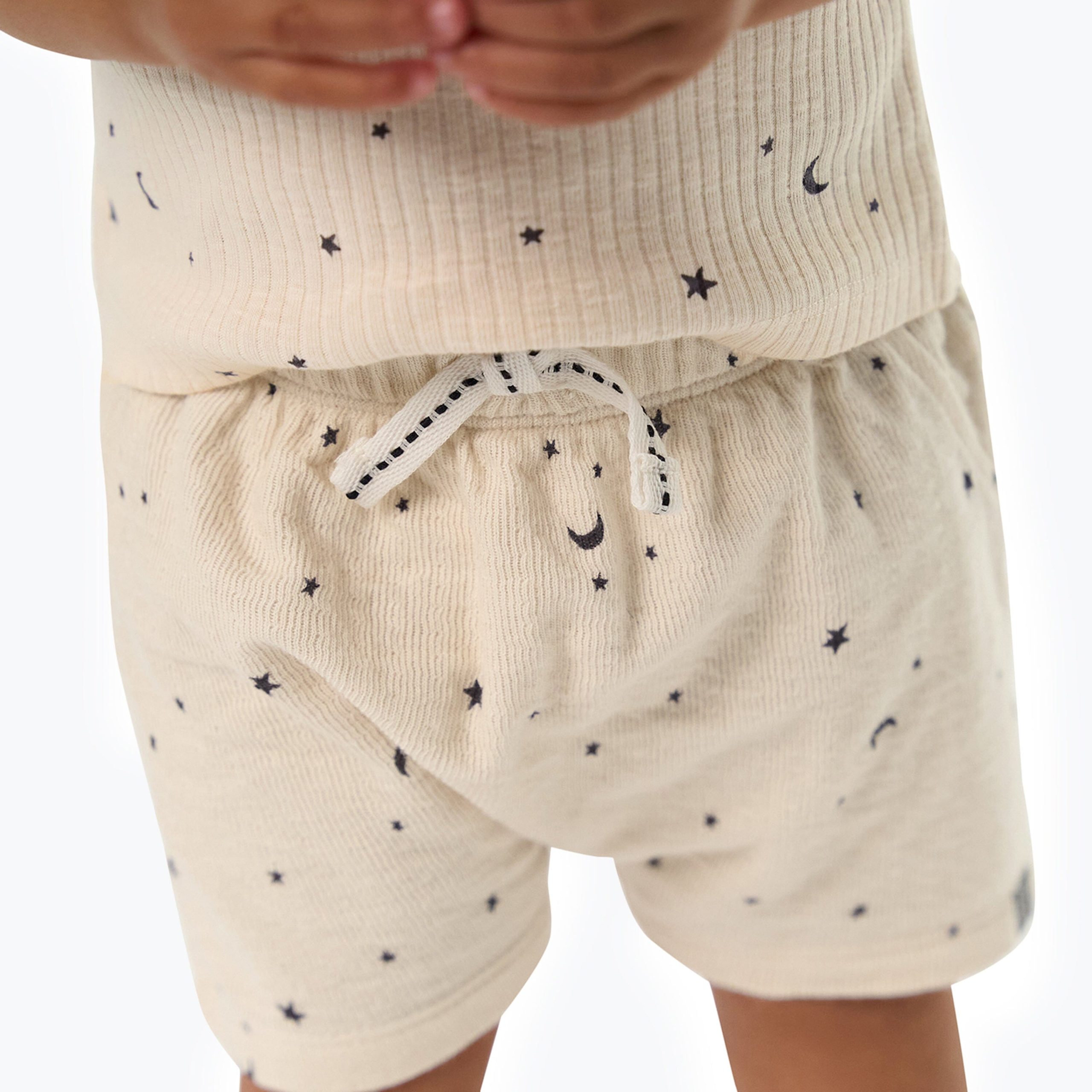 2-Piece Baby Neutral Moon and Stars Tank Top & Harem Shorts Set - Image 4