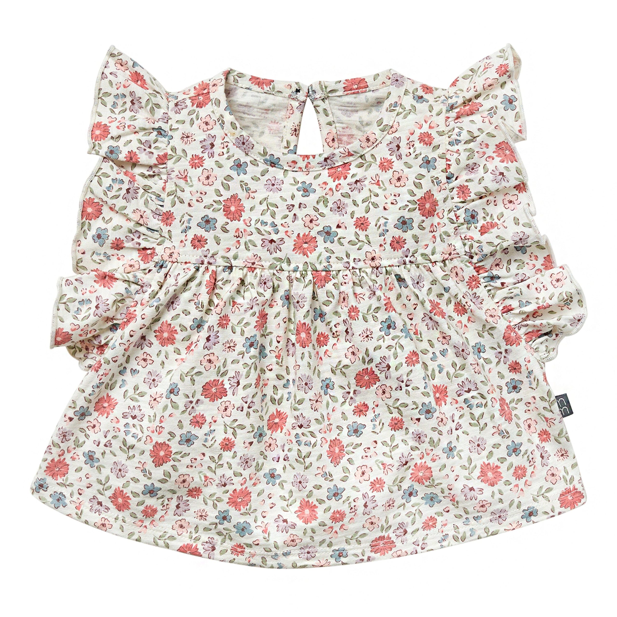 2-Piece Baby Girls Vanilla Garden Ruffled Sleeve Top & Cuffed Shorts Set - Image 2
