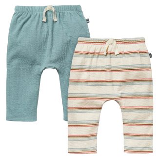 2-Pack Baby Boys Light Beige Stripe & Teal Harem Pants