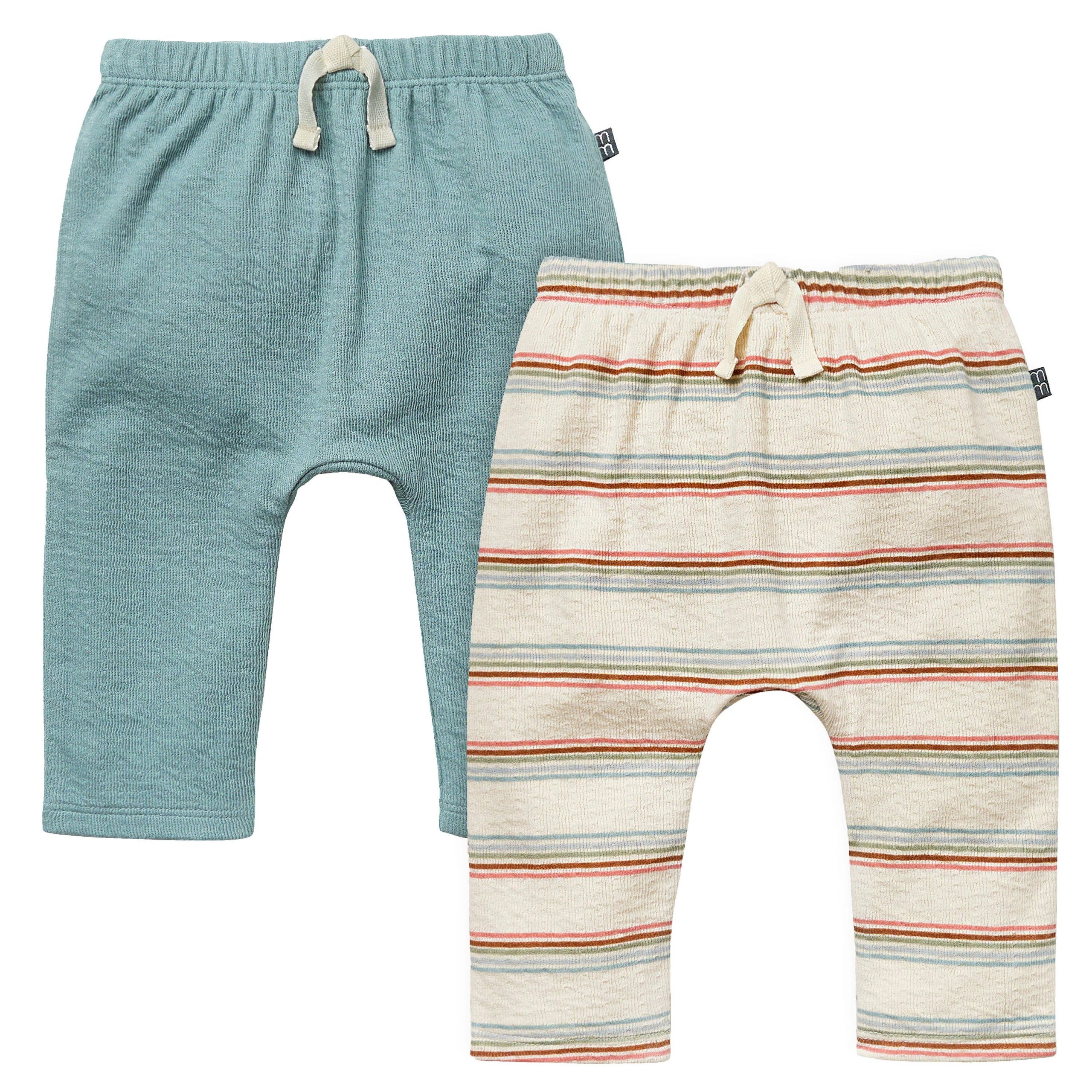 2-Pack Baby Boys Light Beige Stripe & Teal Harem Pants