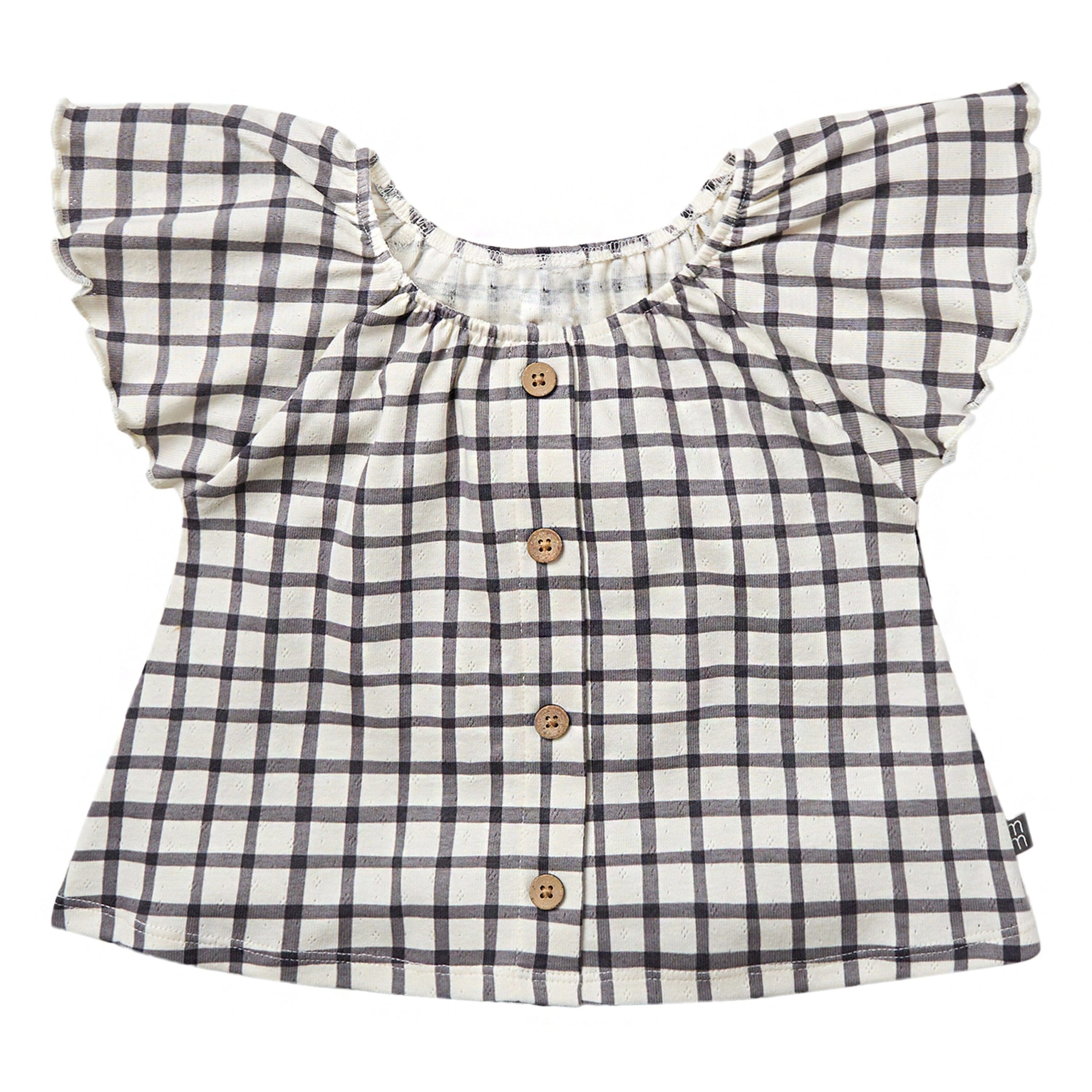 2-Piece Infant & Toddler Girls Dark Grey Plaid Ruffled Sleeve Top & Wide Leg Shorts Set - Image 3