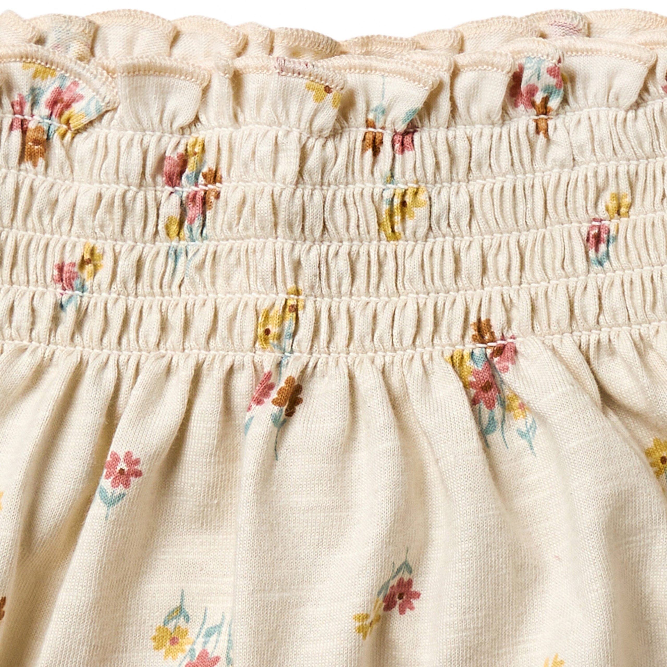 2-Piece Infant & Toddler Girls Beige Flowers Smocked Sleeveless Top & Wide Leg Shorts Set - Image 7