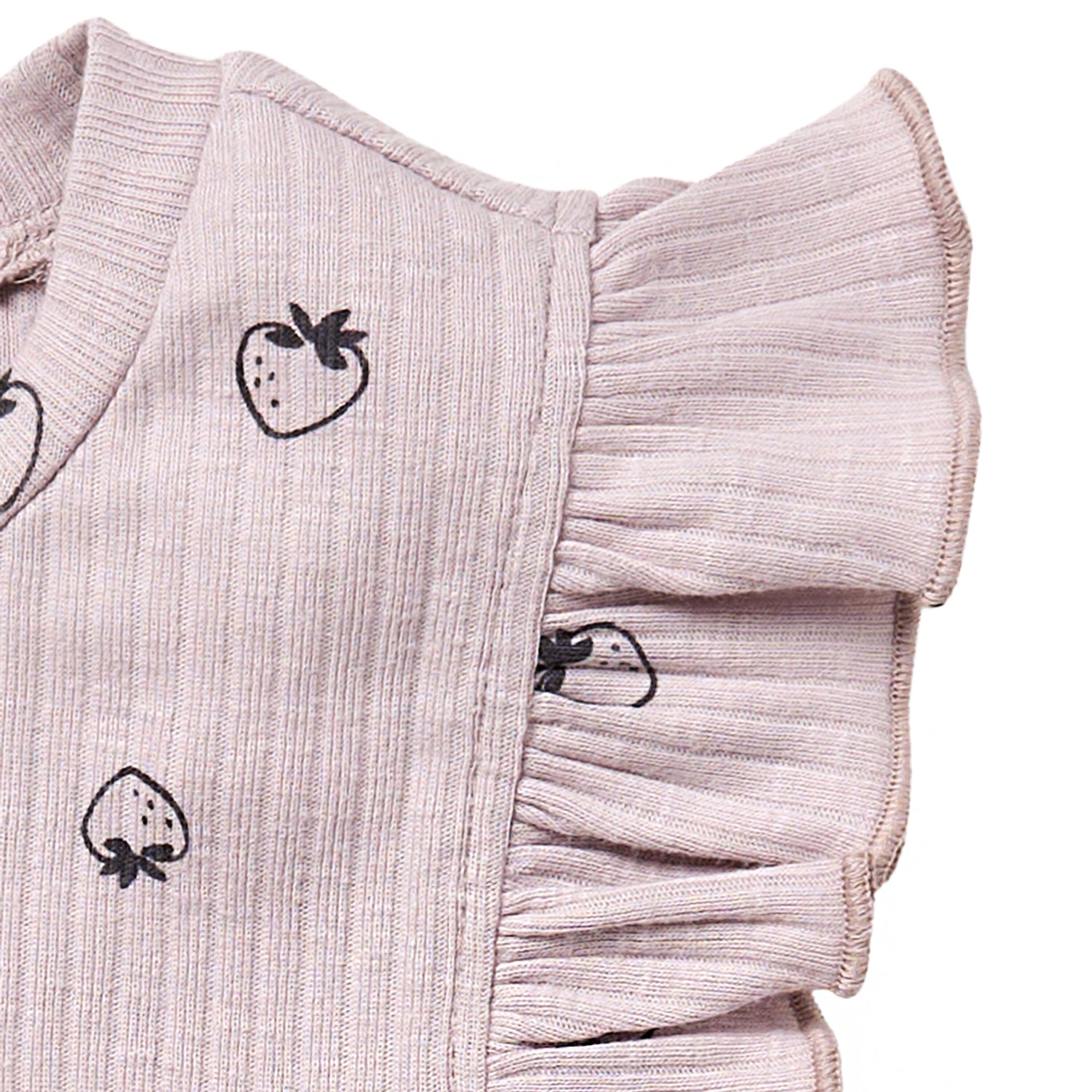 2-Piece Infant & Toddler Girls Lilac Strawberry Ruffled Sleeveless Top & Wide Leg Shorts Set - Image 4
