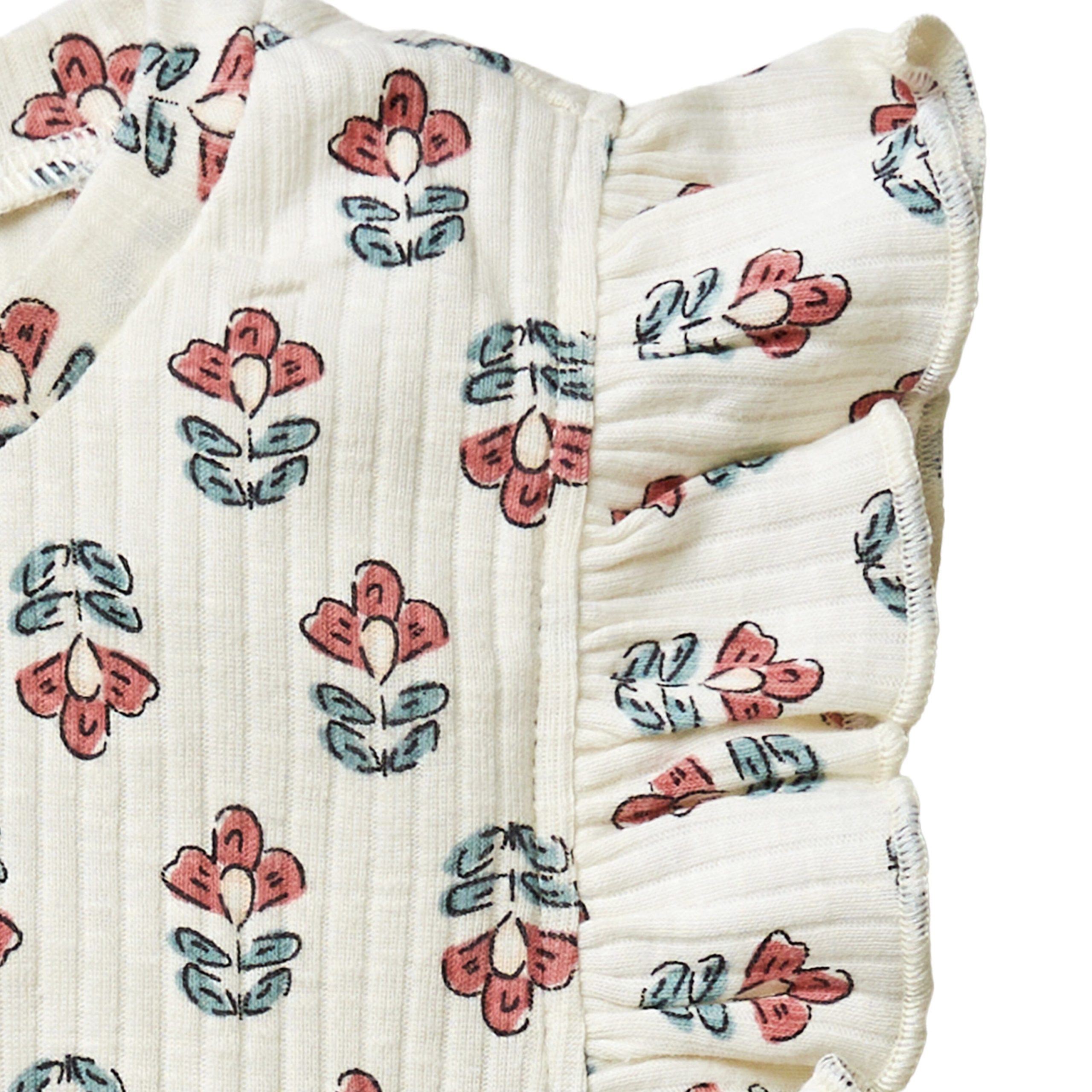 2-Piece Infant & Toddler Girls Ivory Flower Ruffled Sleeveless Top & Wide Leg Shorts Set - Image 6