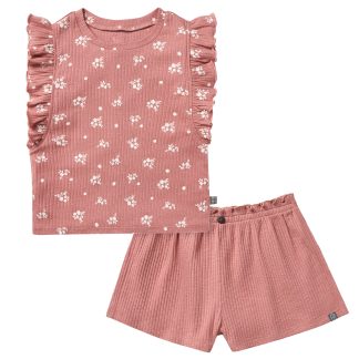 2-Piece Infant & Toddler Girls Rose Ruffled Sleeveless Top & Wide Leg Shorts Set