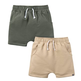 2-Pack Infant & Toddler Boys Dark Green & Light Tan Harem Shorts