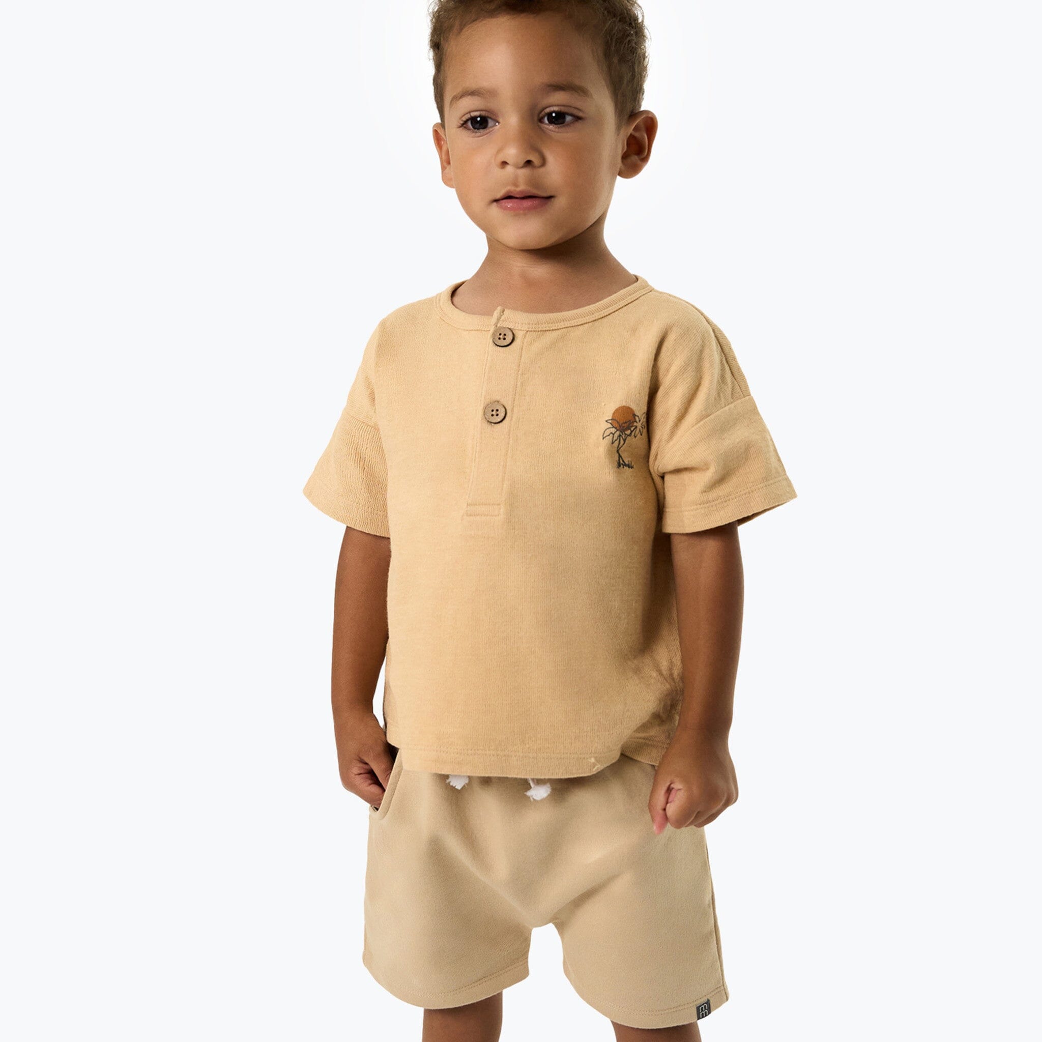 Infant & Toddler Boys Tan Henley Top - Image 3