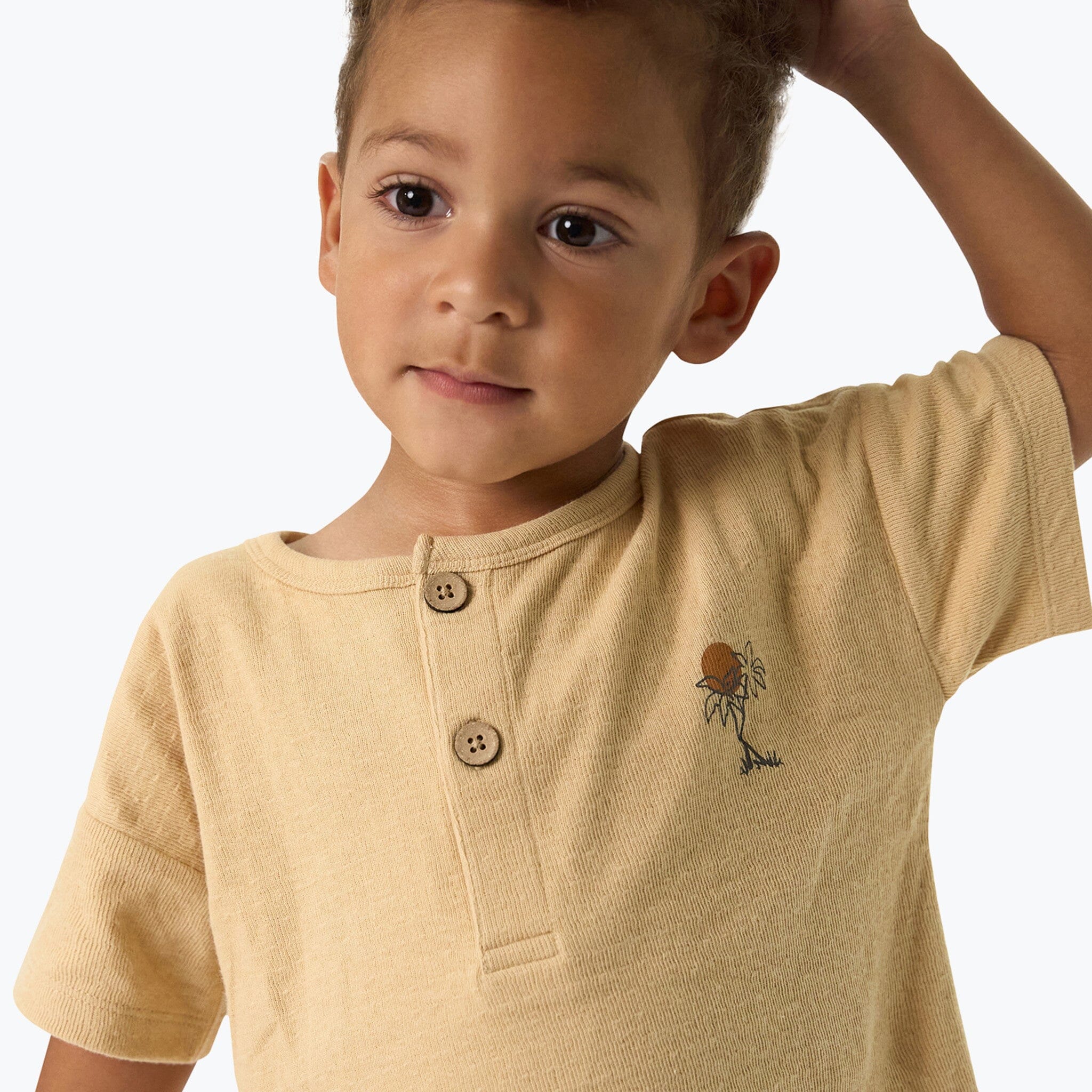 Infant & Toddler Boys Tan Henley Top - Image 4