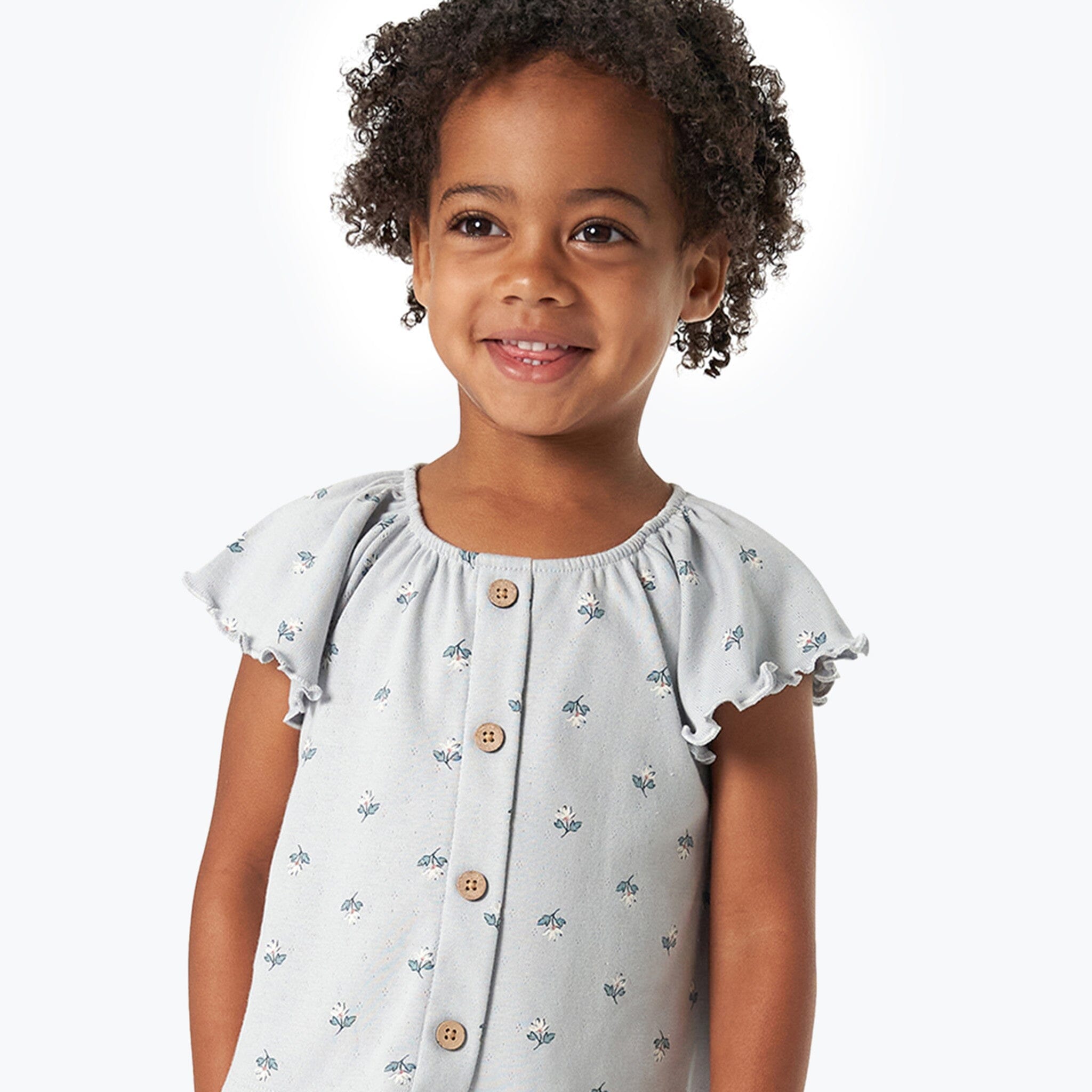 Infant & Toddler Girls Light Blue Daisy Ruffle Sleeve Top - Image 2