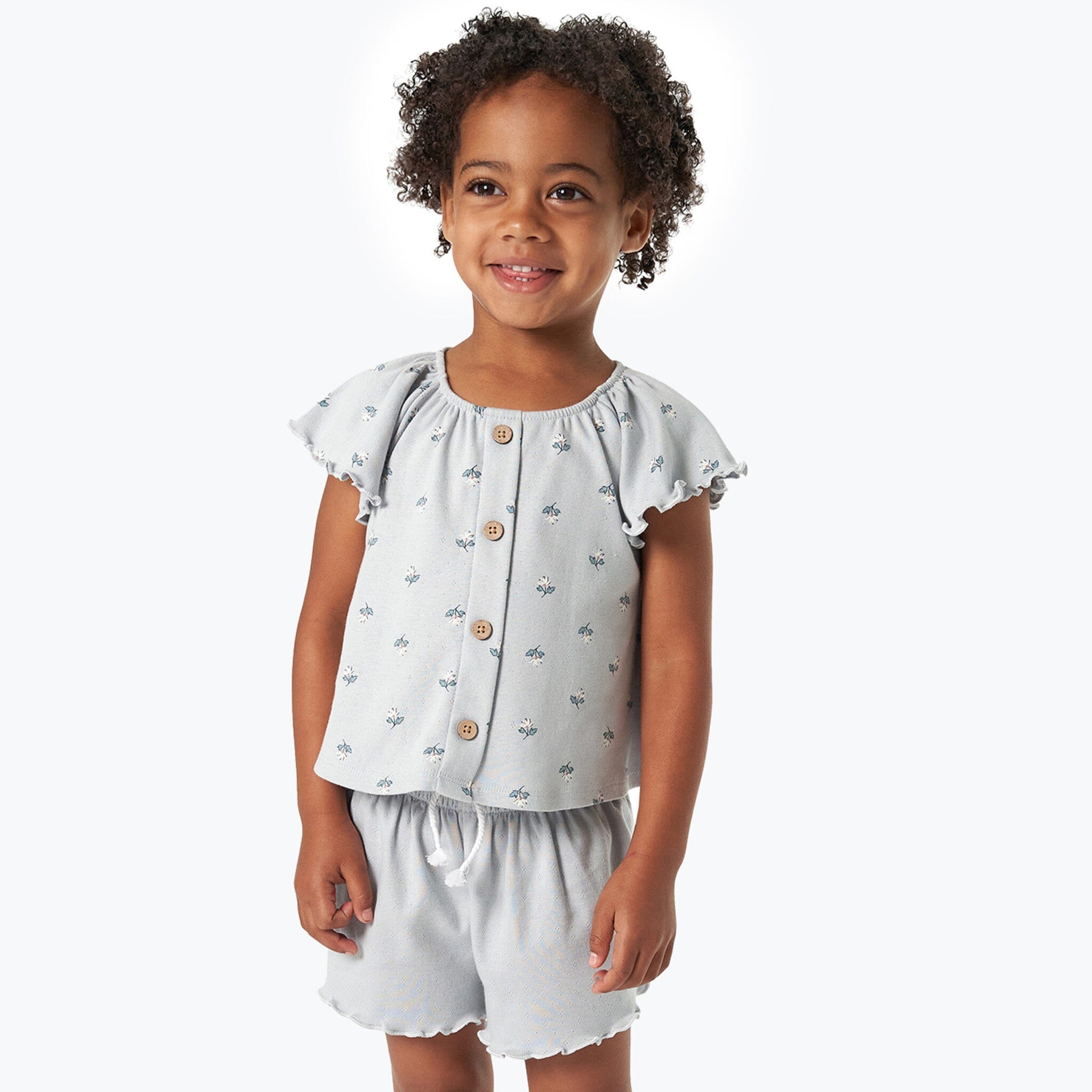 Infant & Toddler Girls Light Blue Daisy Ruffle Sleeve Top - Image 3