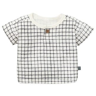 Baby Boys Grey Plaid Henley Drop Shoulder Top