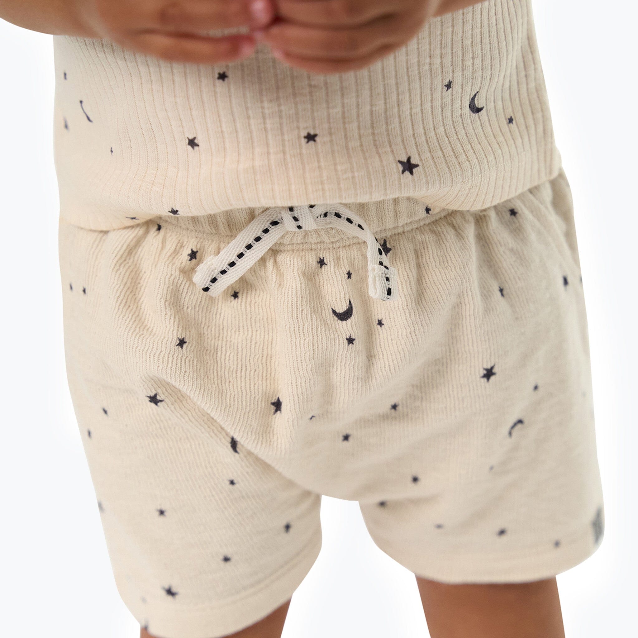 Baby Neutral Beige Moon & Stars Harem Shorts - Image 2