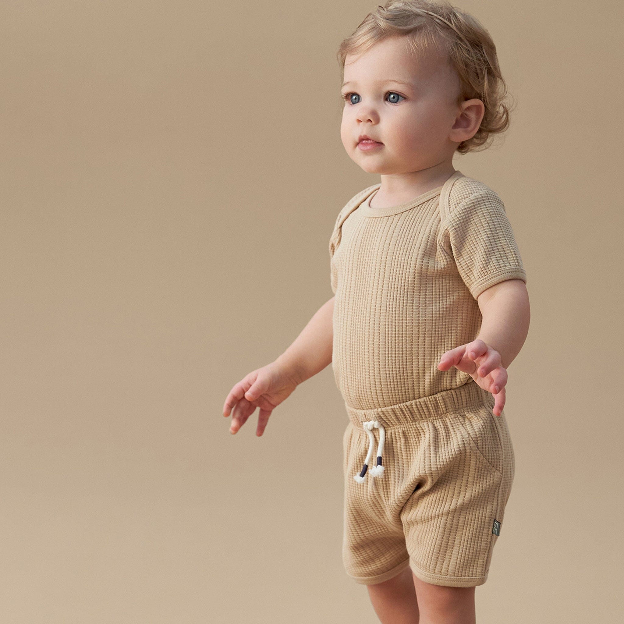 Baby Neutral Tan Dumpling Romper - Image 2