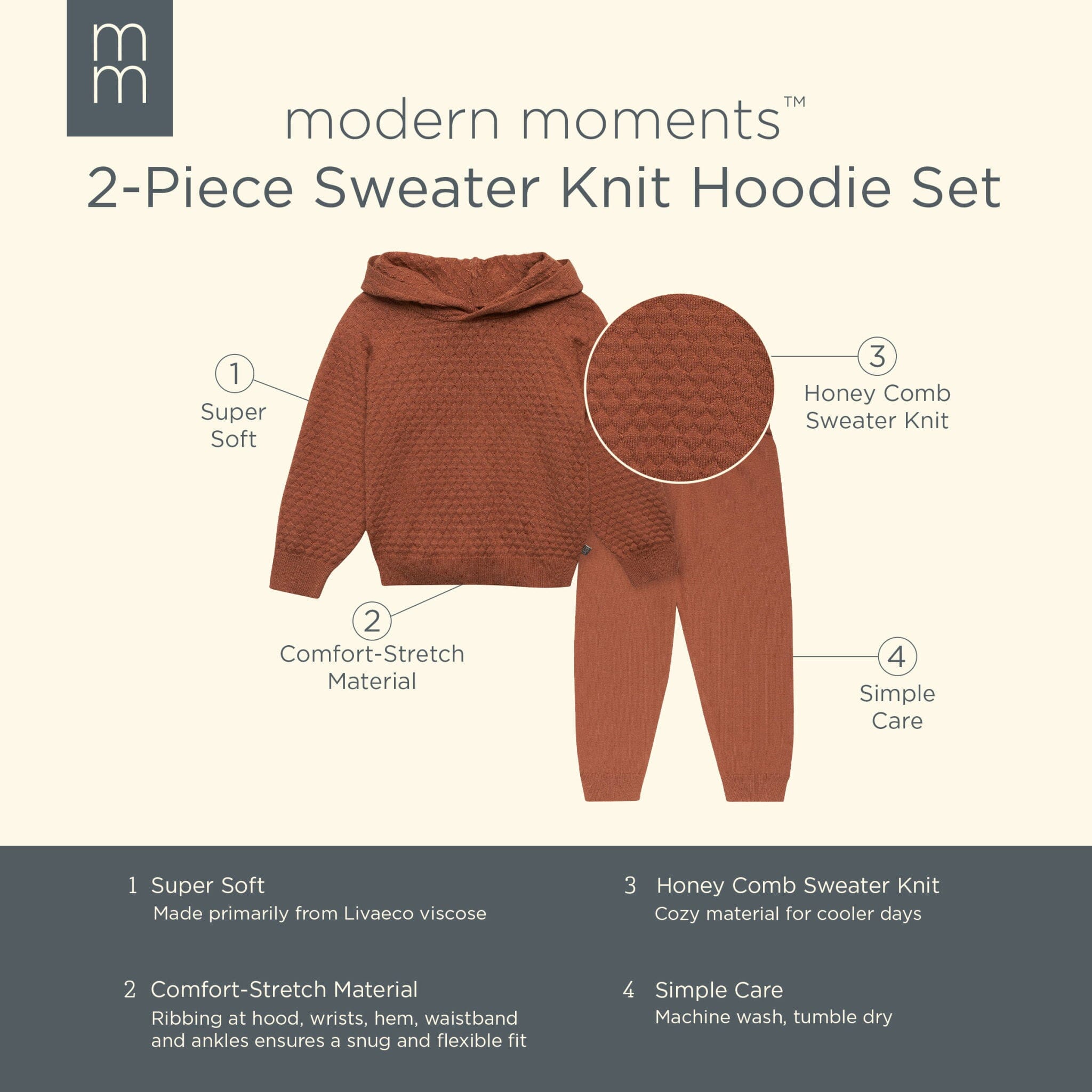2-Piece Toddler Girls Md Brown Sweater Knit Hoodie Set - Image 7