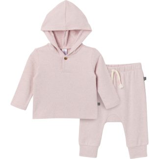 2-Piece Baby Girls Light Pink Hooded Brushed Hacci Set