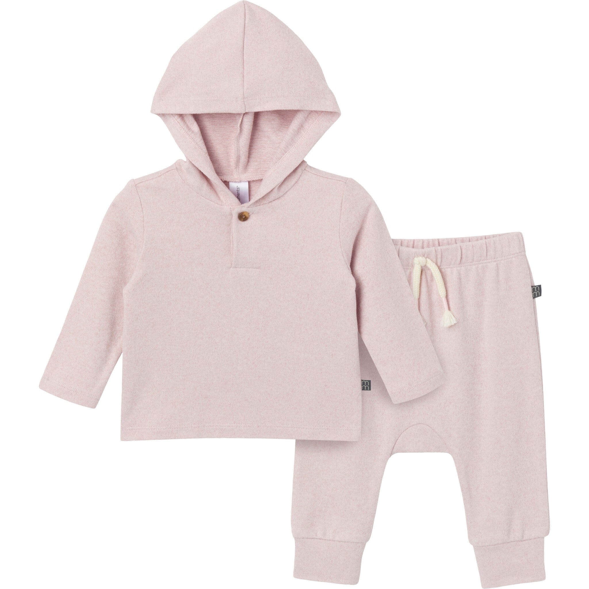 2-Piece Baby Girls Light Pink Hooded Brushed Hacci Set