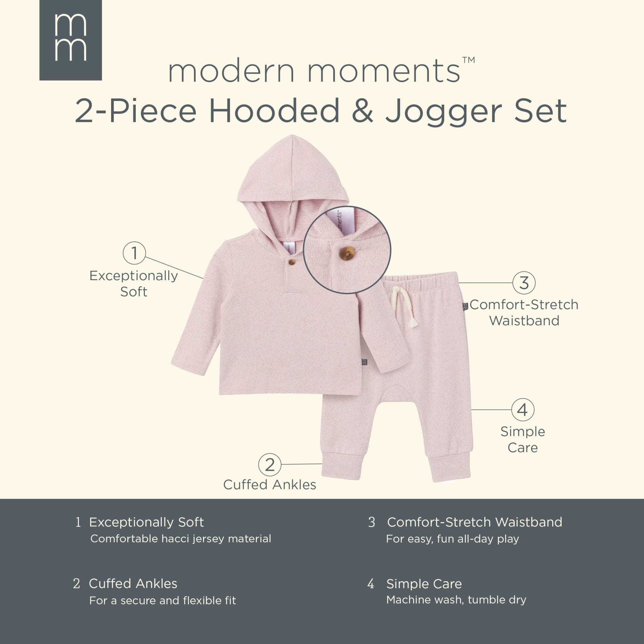 2-Piece Baby Girls Light Pink Hooded Brushed Hacci Set - Image 7
