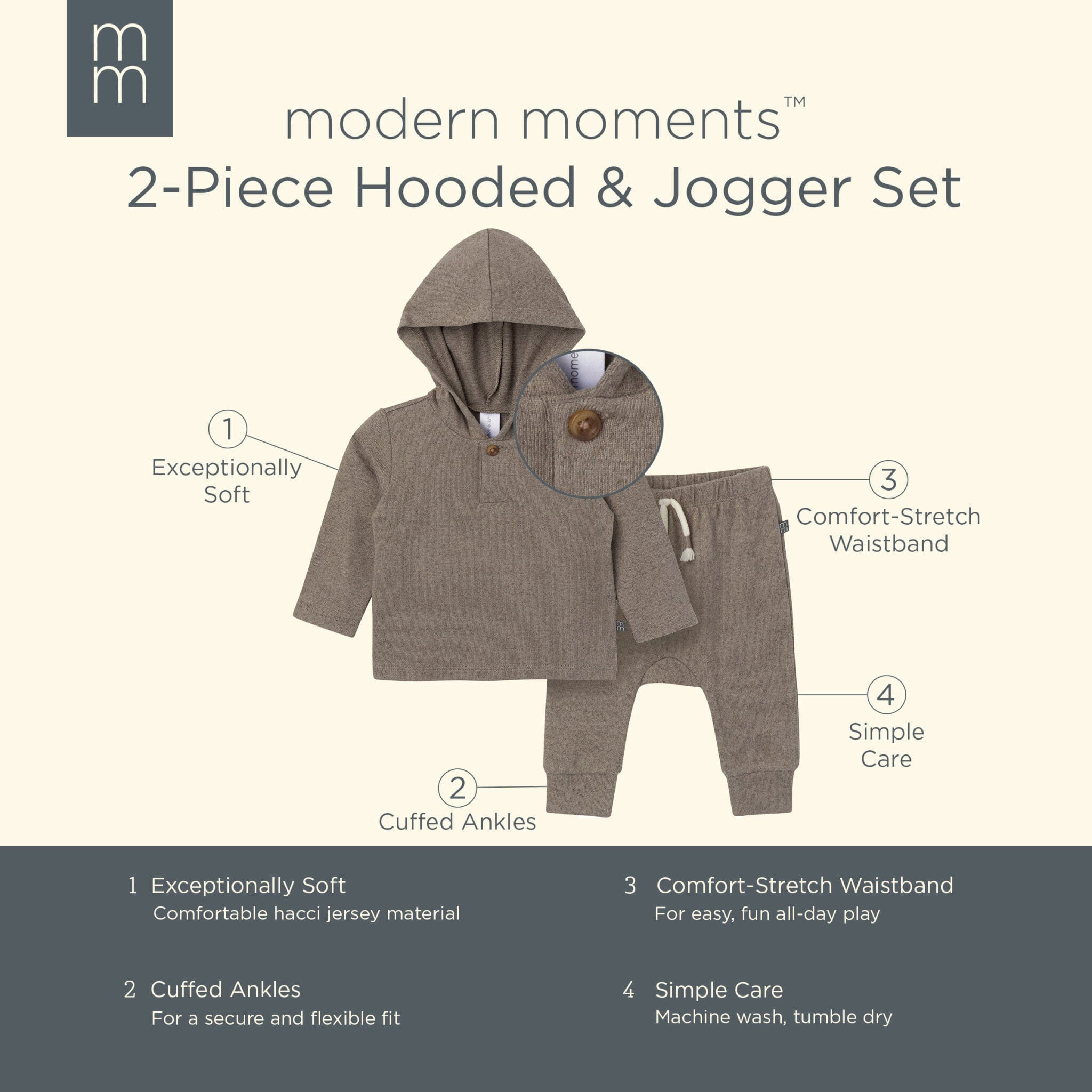 2-Piece Baby Boys Brown Heather Hooded Brushed Hacci Set - Image 7
