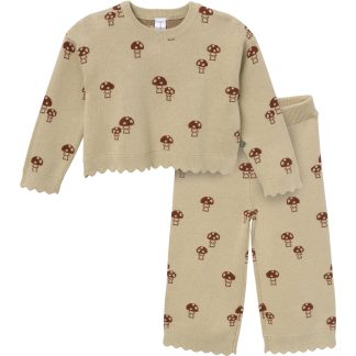 2-Pack Infant & Toddler Girls Lt Green Mushroom Field Sweater and Pant Set