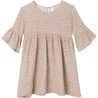 Womens Tan Floral Gauze Dress